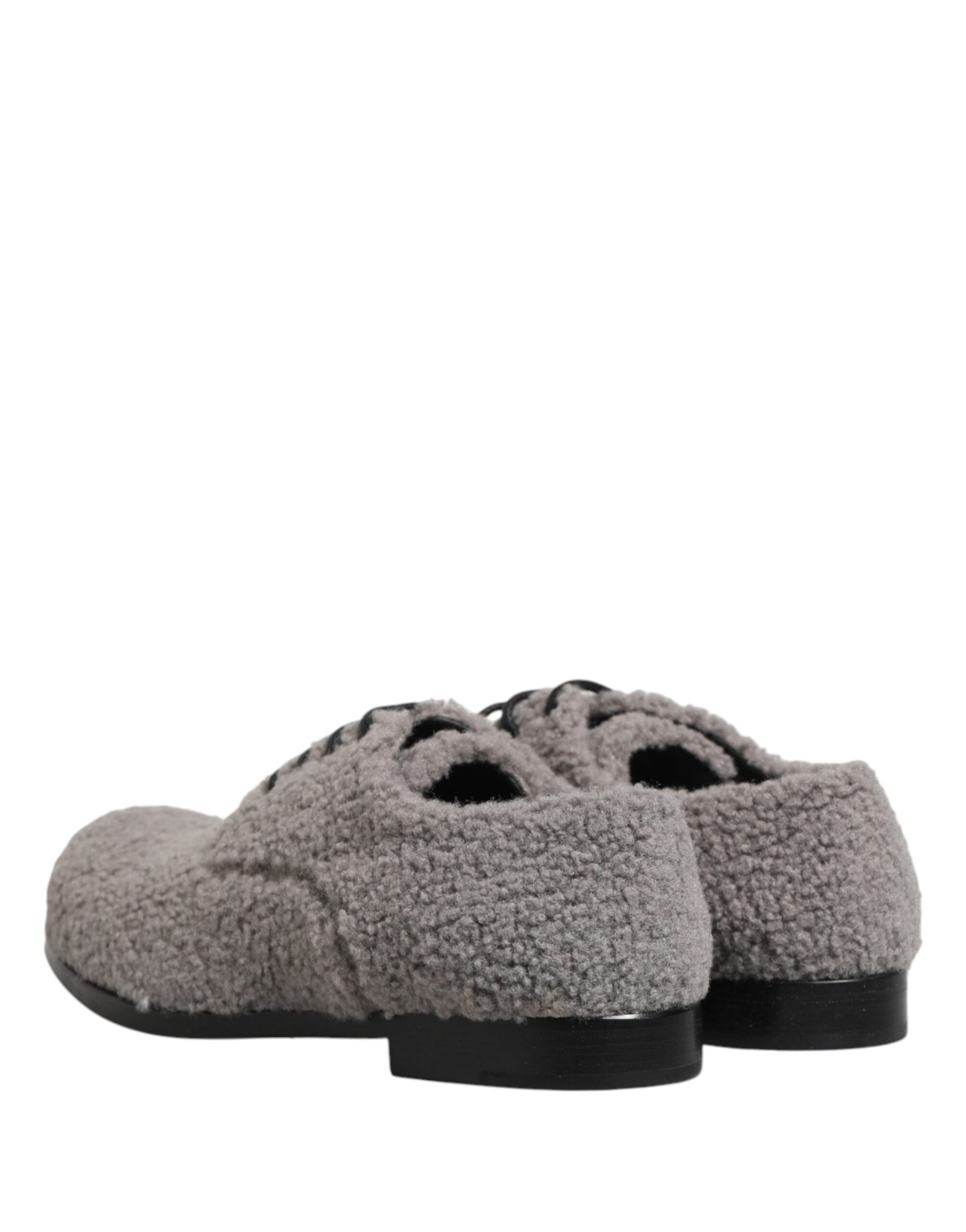 Dolce & Gabbana Gray Fleece Lace Up Men Derby Dress Shoes Dolce & Gabbana