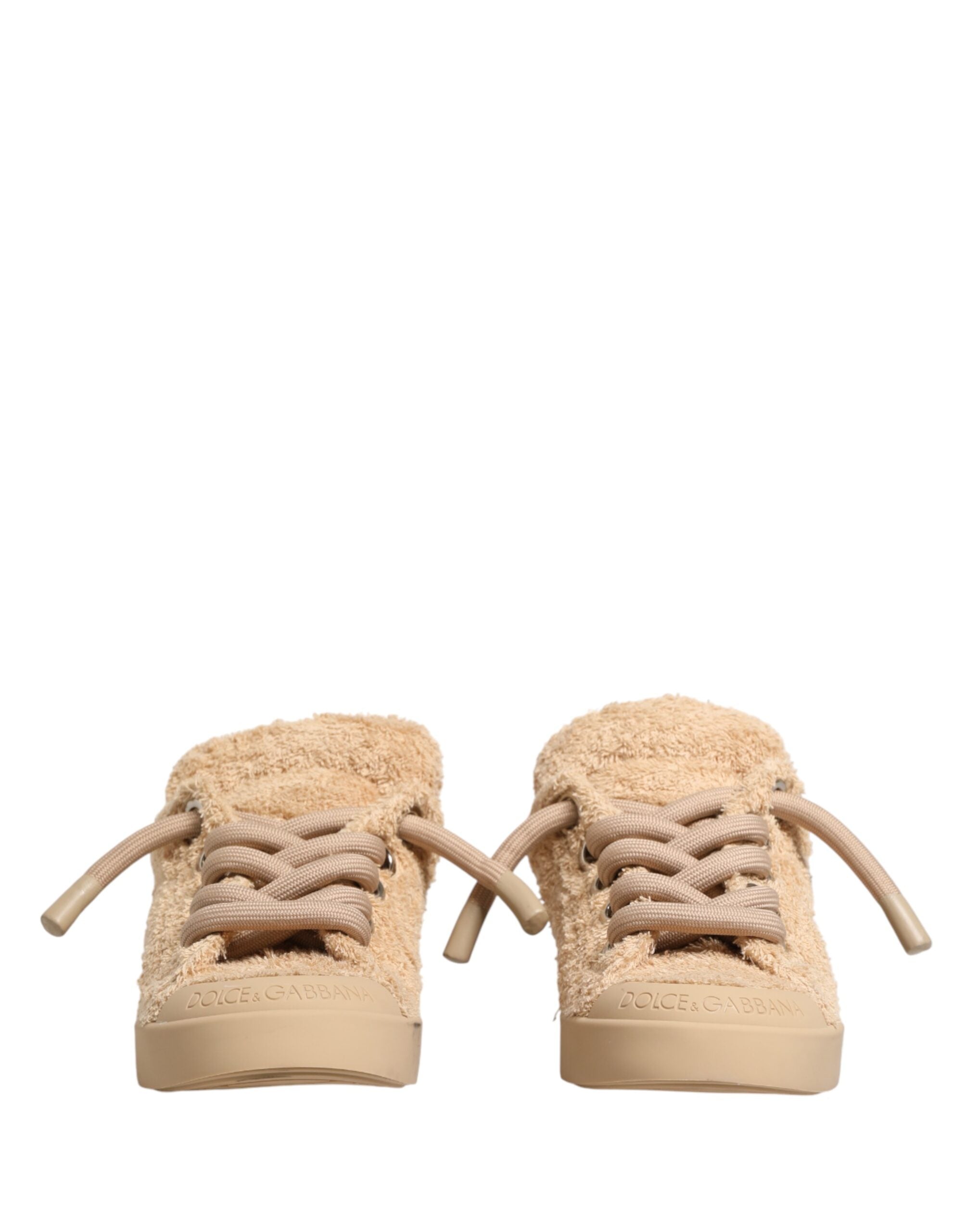 Dolce & Gabbana Shoes Beige Faux Shearling Low Top Sneakers Dolce & Gabbana