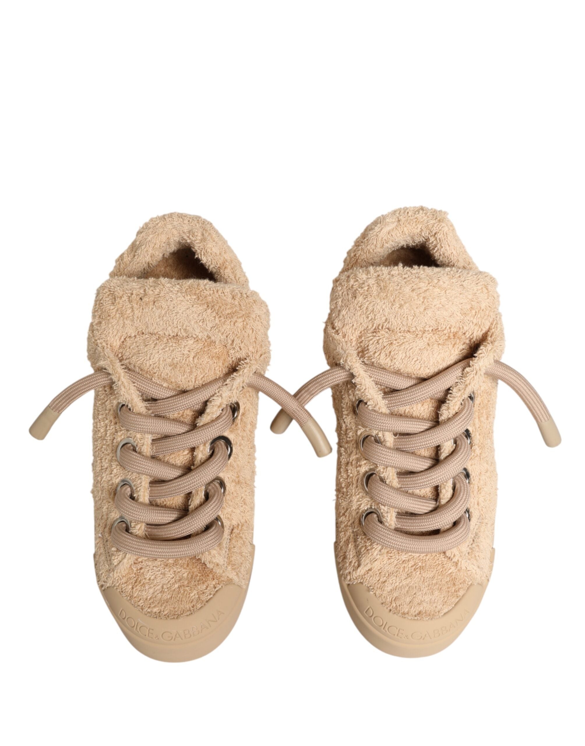 Dolce & Gabbana Shoes Beige Faux Shearling Low Top Sneakers Dolce & Gabbana