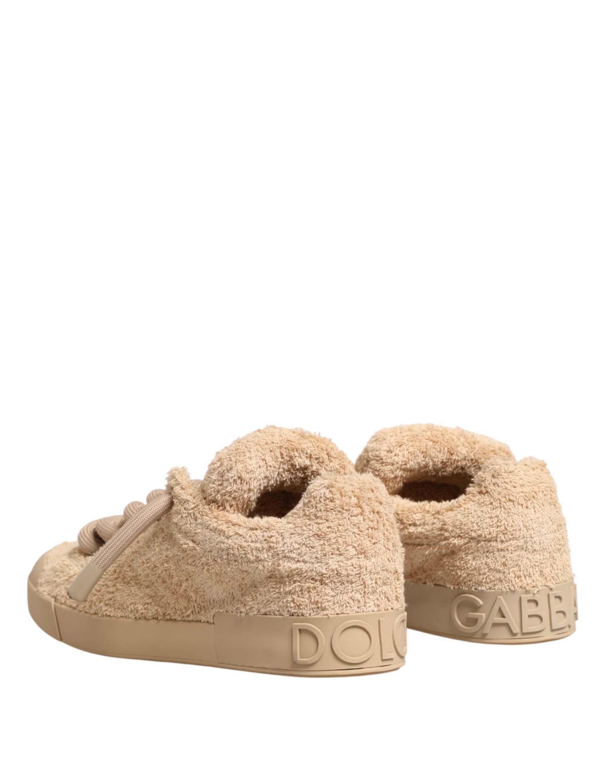 Dolce & Gabbana Shoes Beige Faux Shearling Low Top Sneakers Dolce & Gabbana