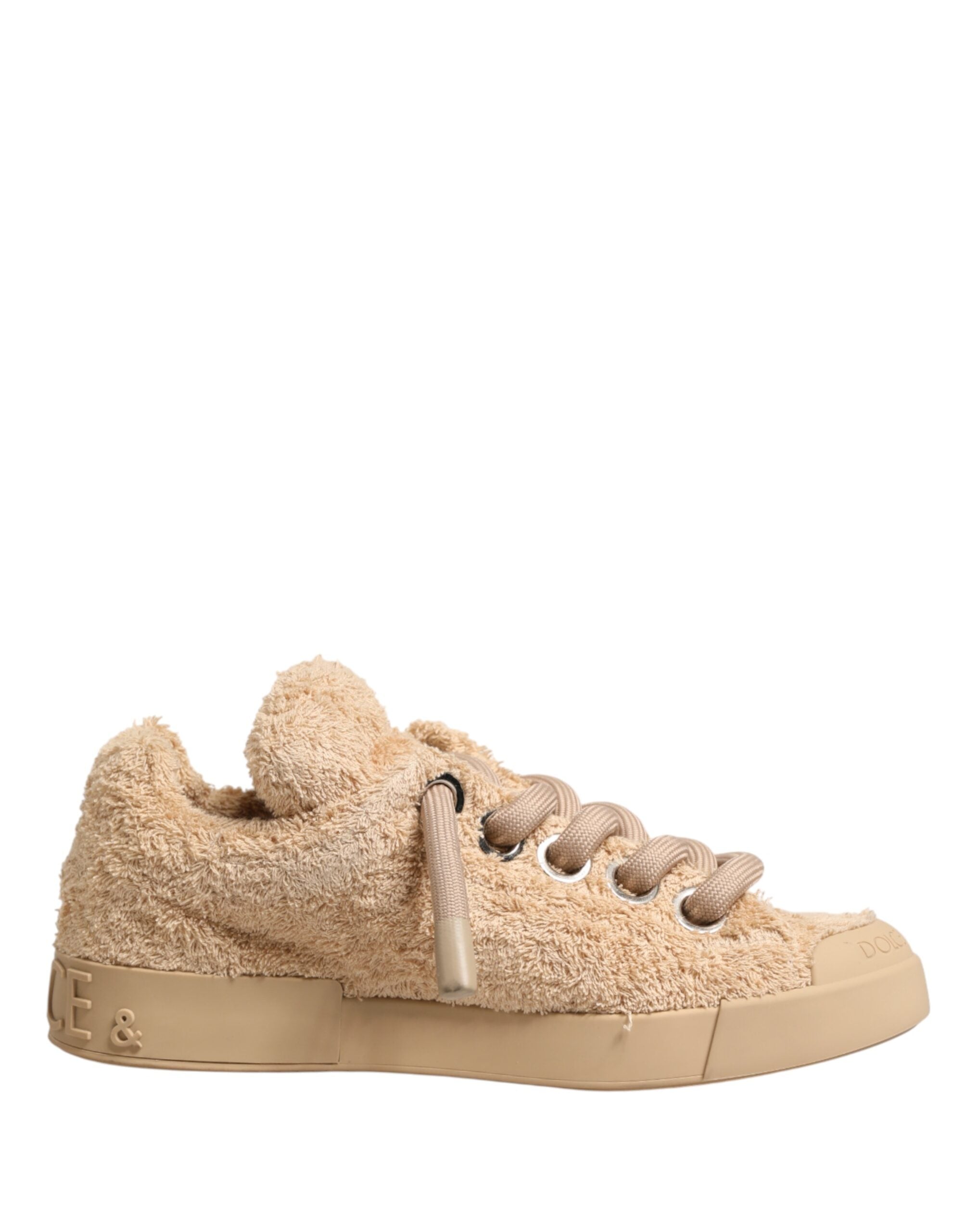 Dolce & Gabbana Shoes Beige Faux Shearling Low Top Sneakers Dolce & Gabbana
