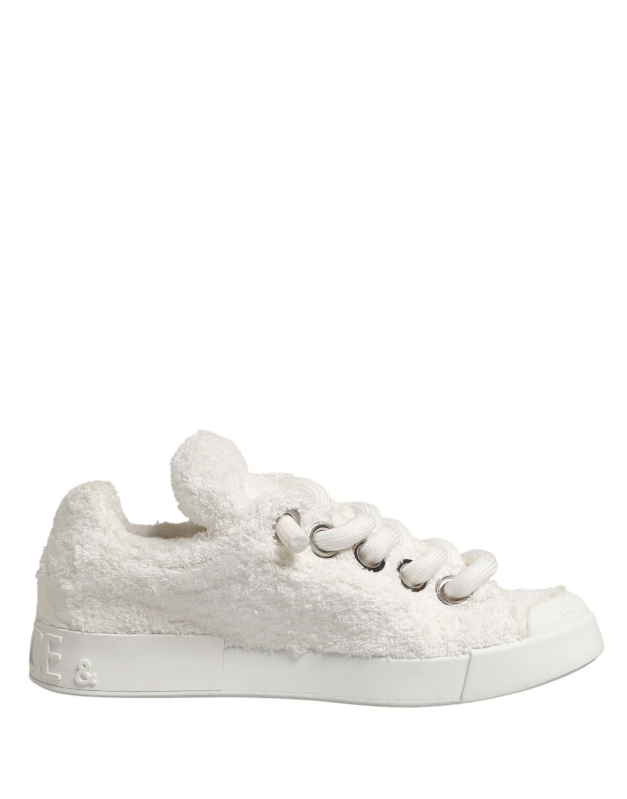 Dolce & Gabbana White Faux Shearling Low Top Sneakers Shoes Dolce & Gabbana