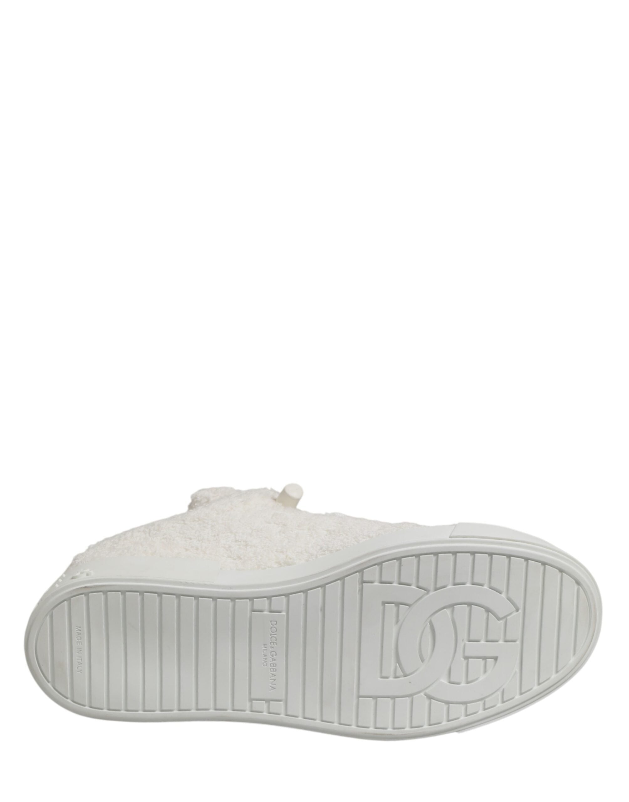 Dolce & Gabbana White Faux Shearling Low Top Sneakers Shoes Dolce & Gabbana