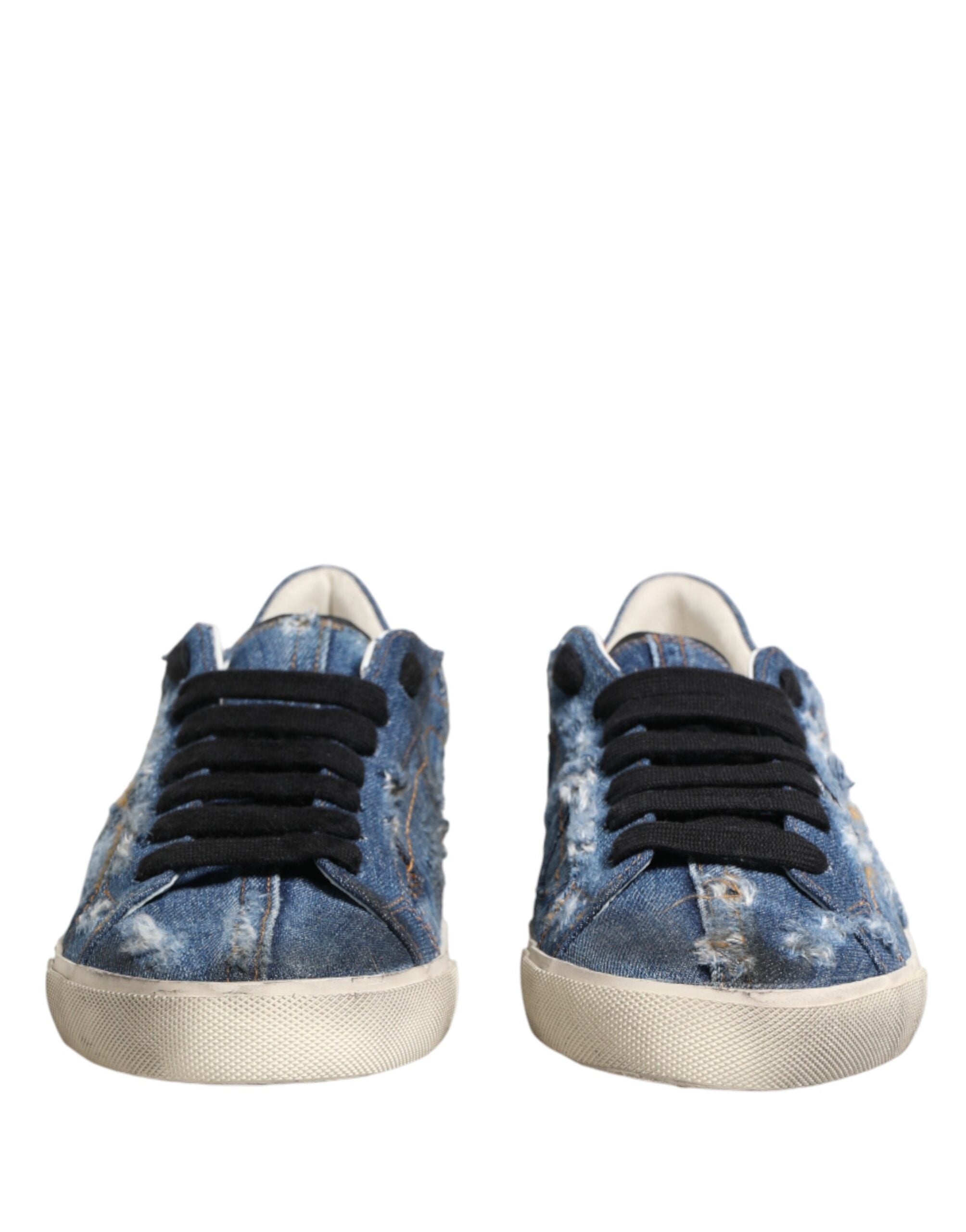 Dolce & Gabbana Blue Distressed Denim Low Top Sneakers Shoes Dolce & Gabbana