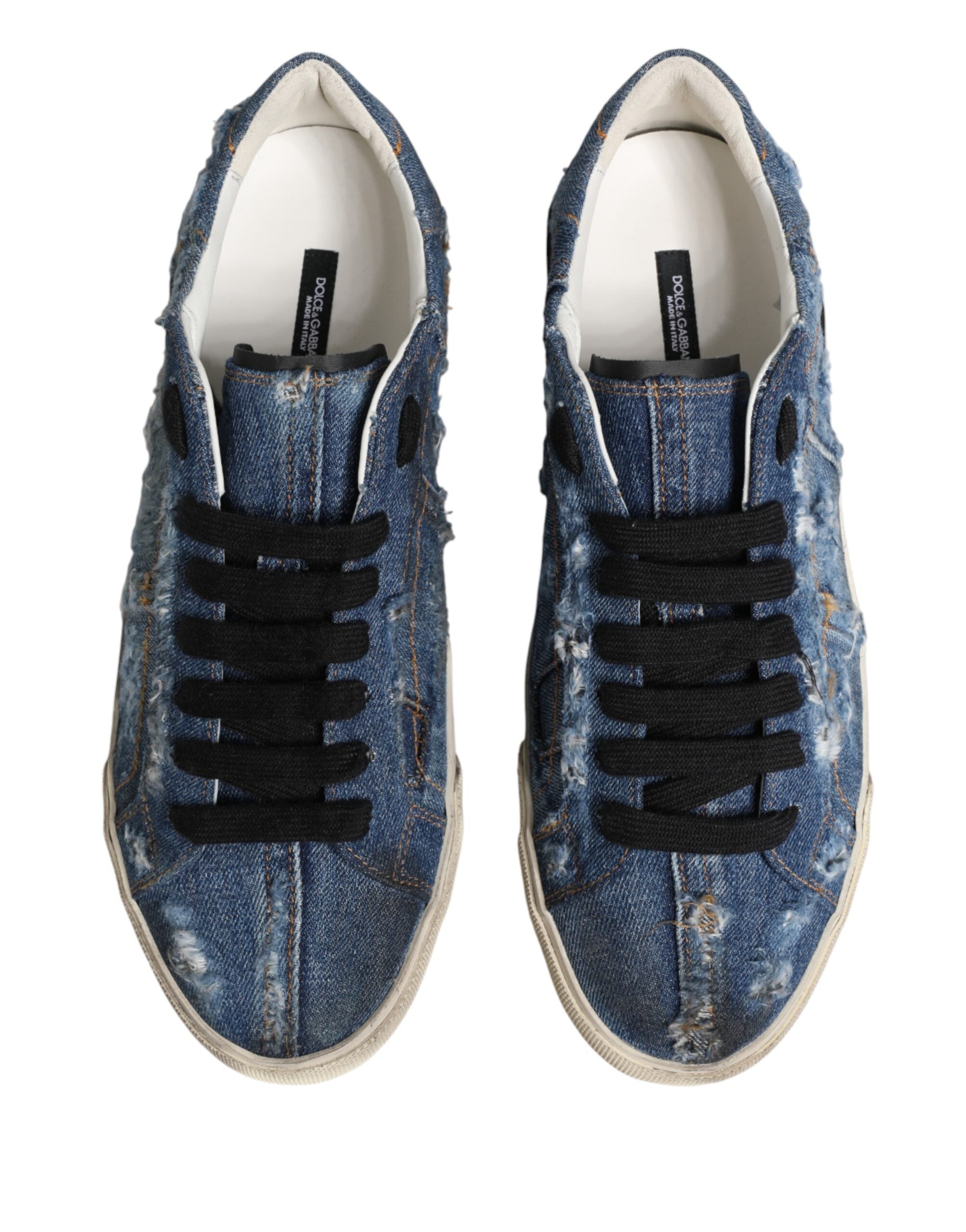 Dolce & Gabbana Blue Distressed Denim Low Top Sneakers Shoes Dolce & Gabbana