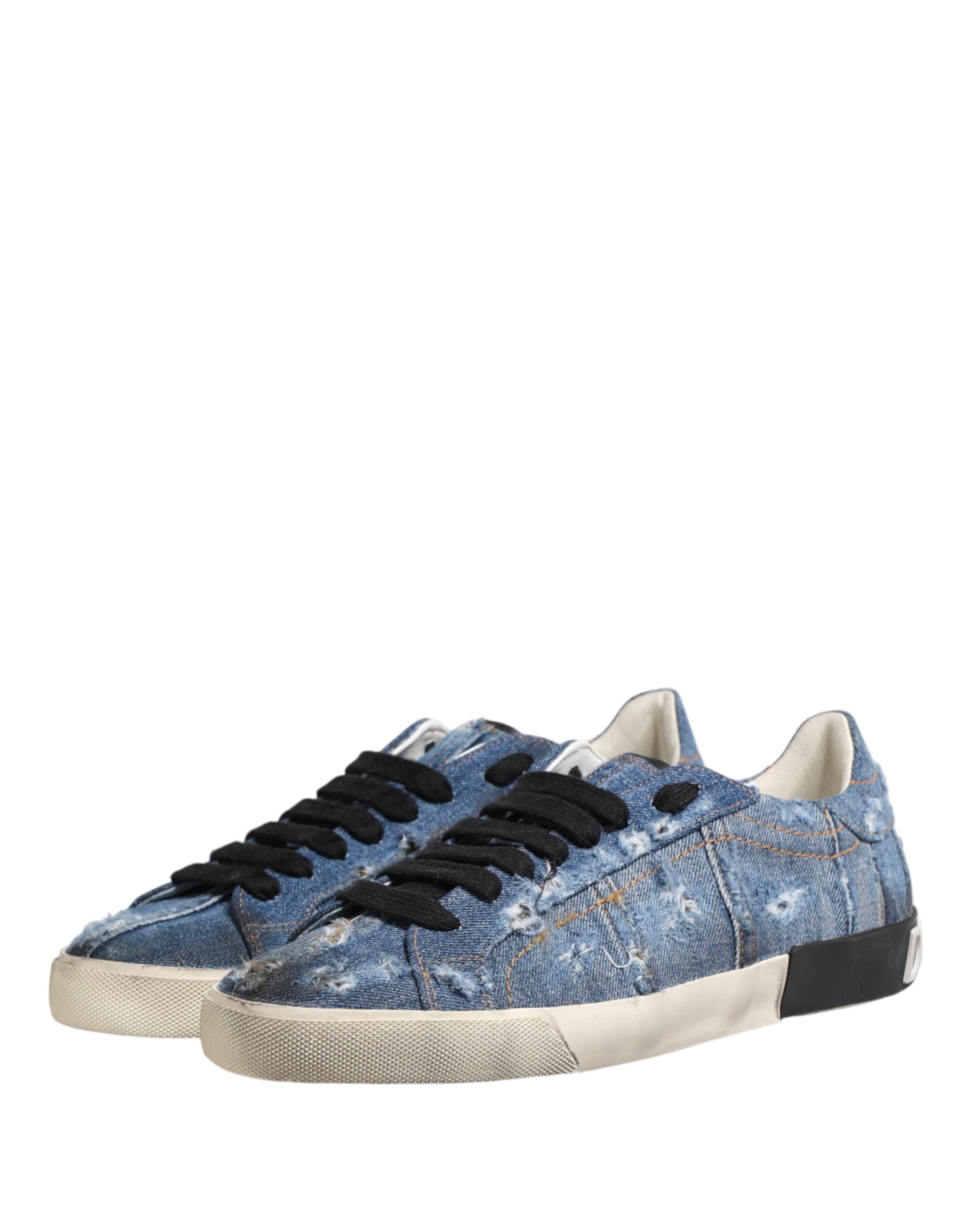 Dolce & Gabbana Blue Distressed Denim Low Top Sneakers Shoes Dolce & Gabbana