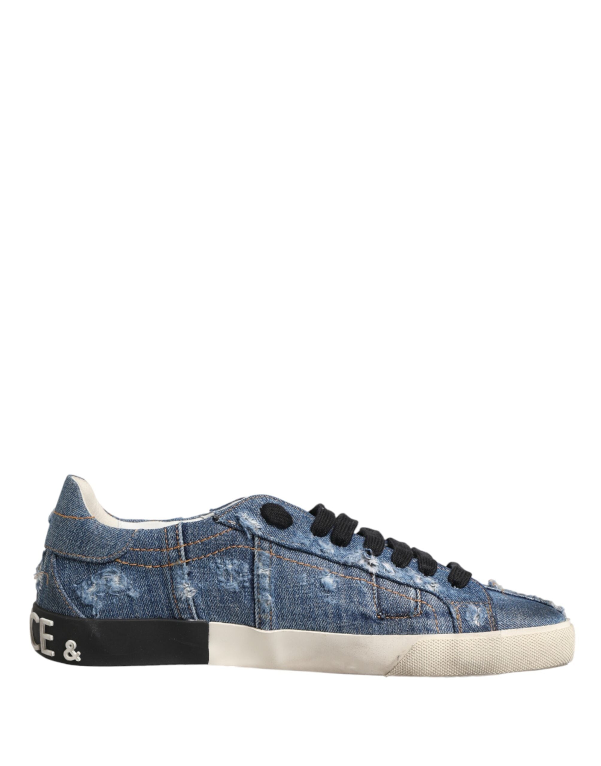Dolce & Gabbana Blue Distressed Denim Low Top Sneakers Shoes Dolce & Gabbana