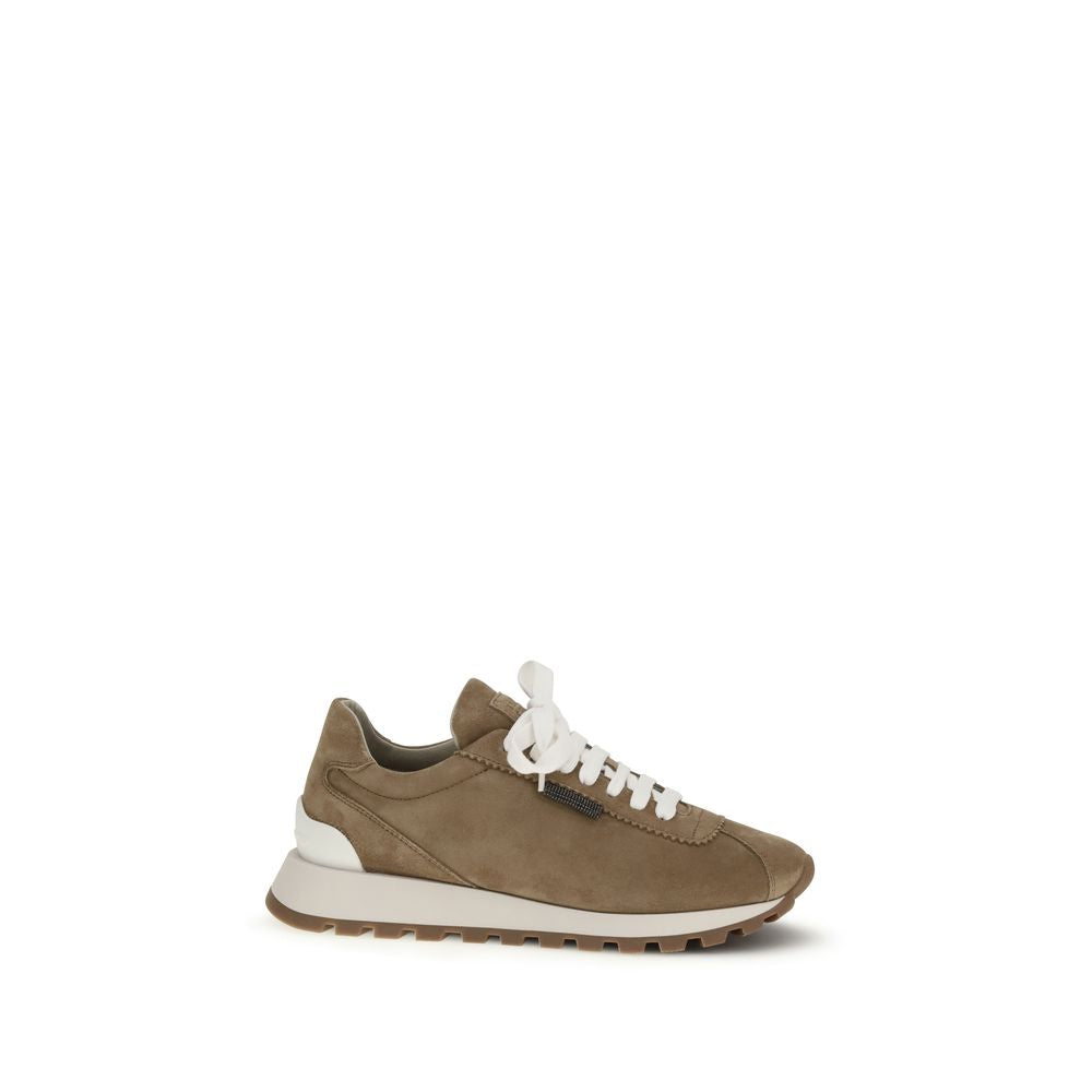Brunello Cucinelli Beige Calf Leather Bos Taurus Platform Sneakers Brunello Cucinelli