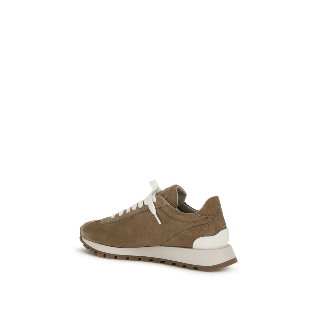 Brunello Cucinelli Beige Calf Leather Bos Taurus Platform Sneakers Brunello Cucinelli