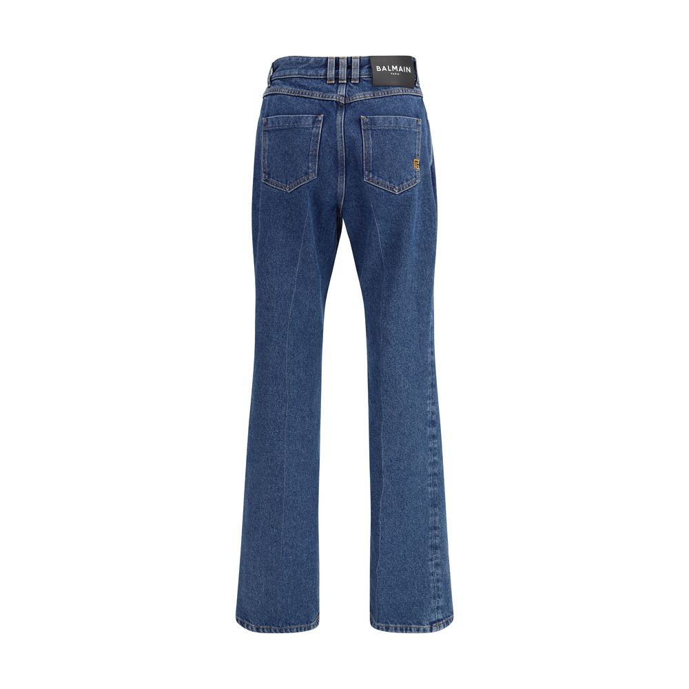 Balmain Blue Cotton Straight-Leg Jeans Balmain