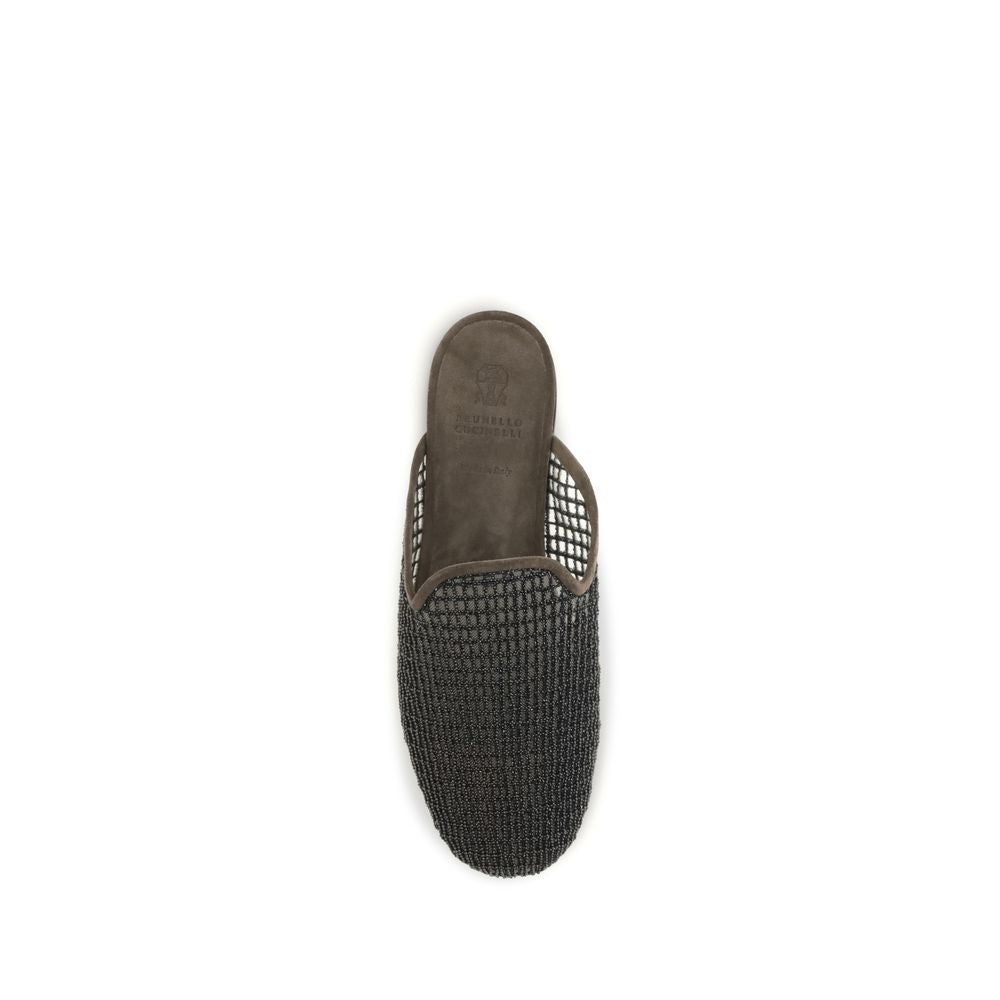 Brunello Cucinelli Gray Calf Leather Bos Taurus Mules Brunello Cucinelli