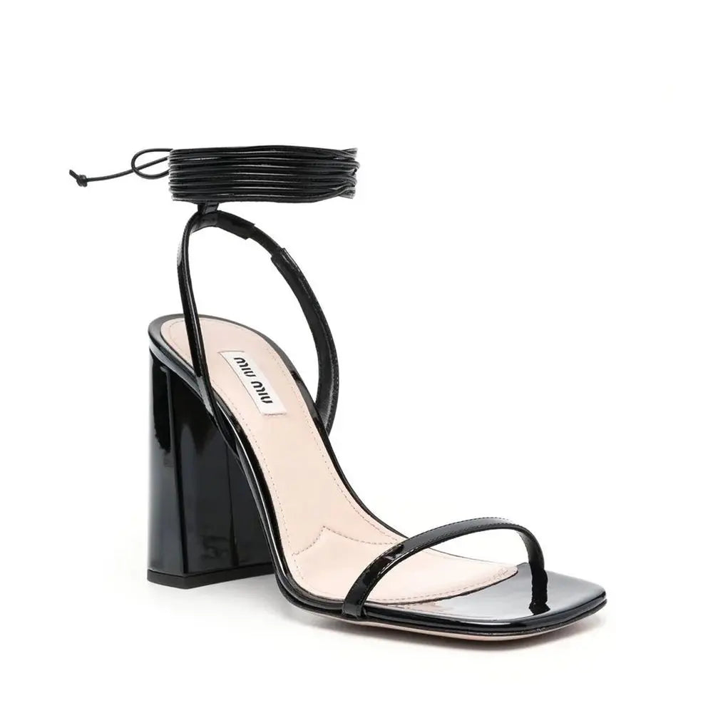 Miu Miu Black Calfskin Strap-On Sandals Miu Miu