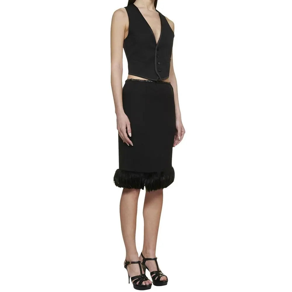 Saint Laurent Black Silk Midi Skirt Saint Laurent