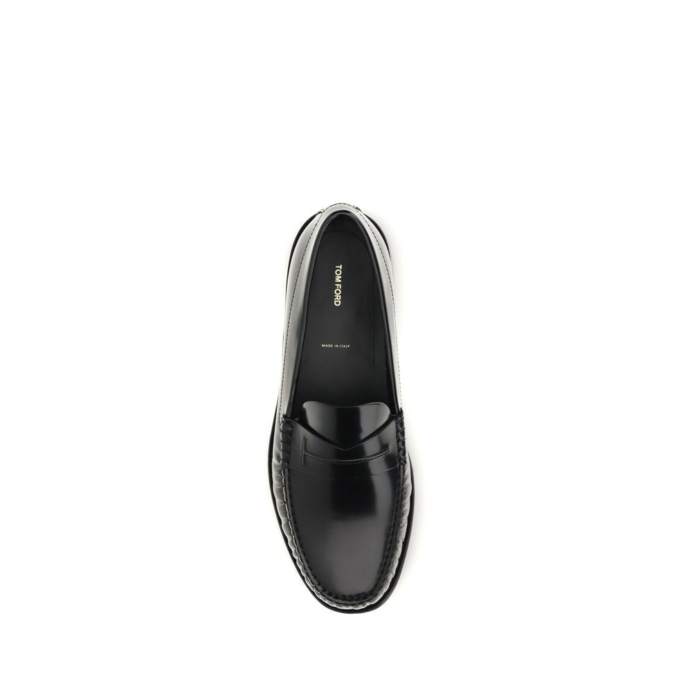 Tom Ford Black Calf Leather Bos Taurus Slip-On Loafers Tom Ford