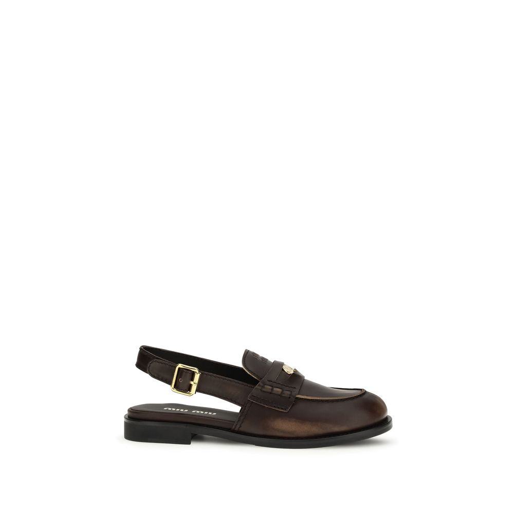 Miu Miu Brown Calf Leather Bos Taurus Slip-On Loafers Miu Miu