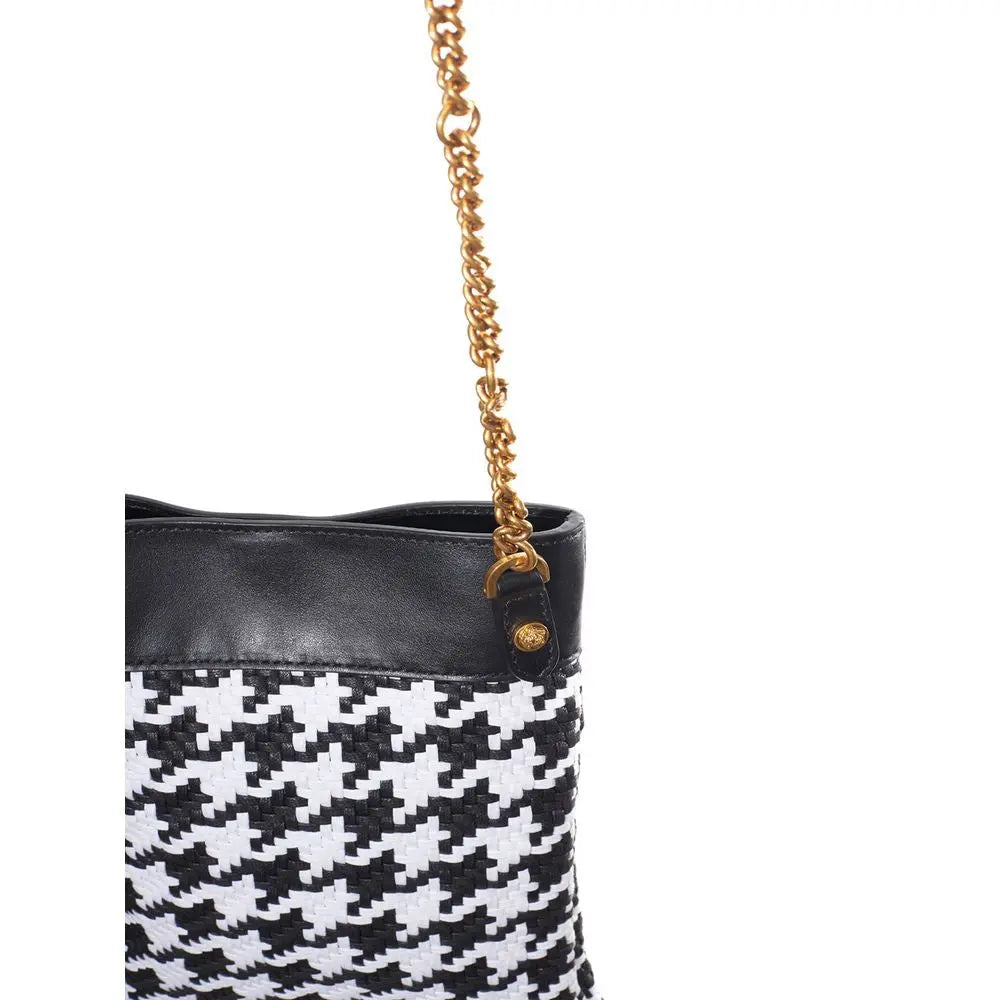 Versace Black And White Leather And Textile Shoulder Bag Versace