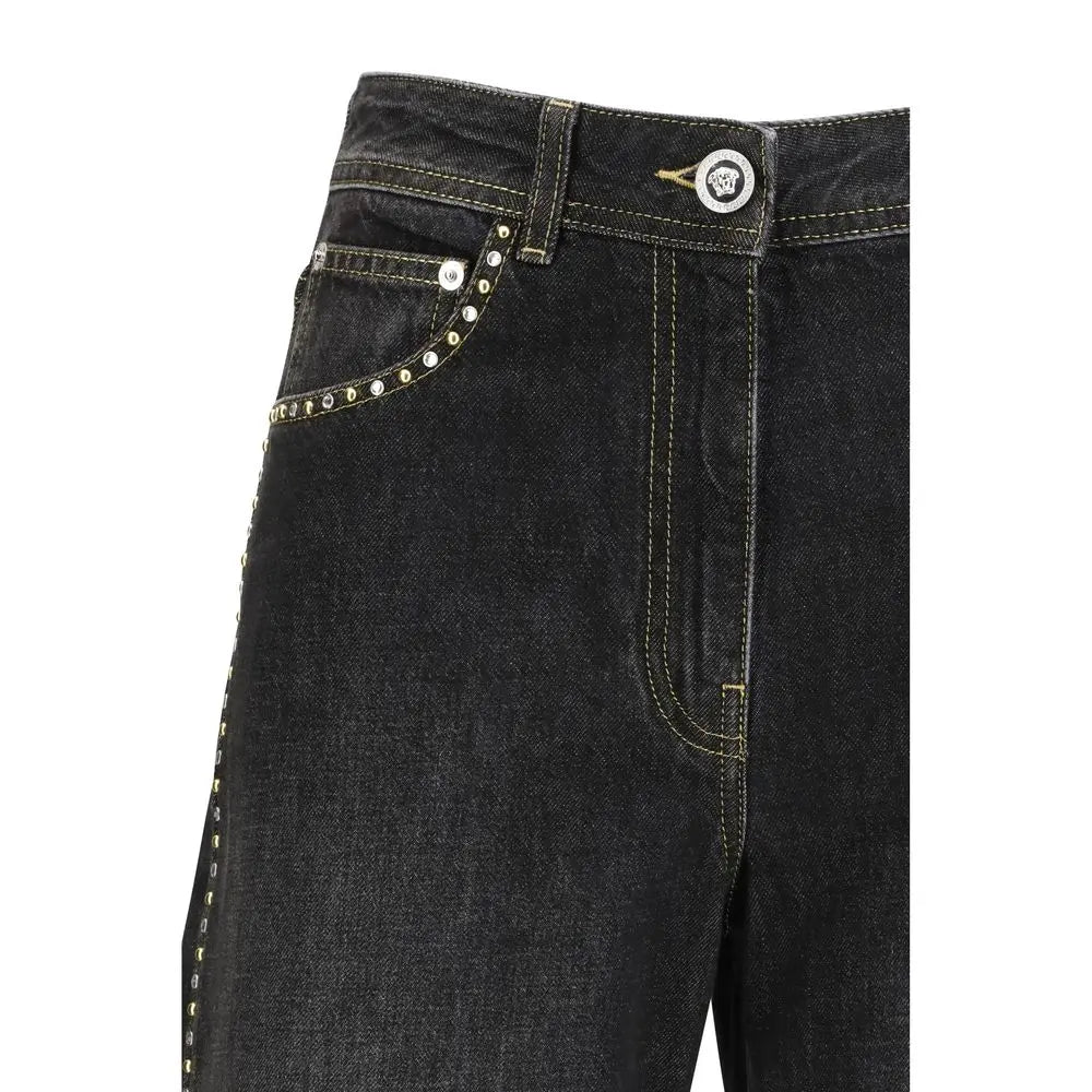 Versace Black Cotton Straight-Leg Jeans Versace