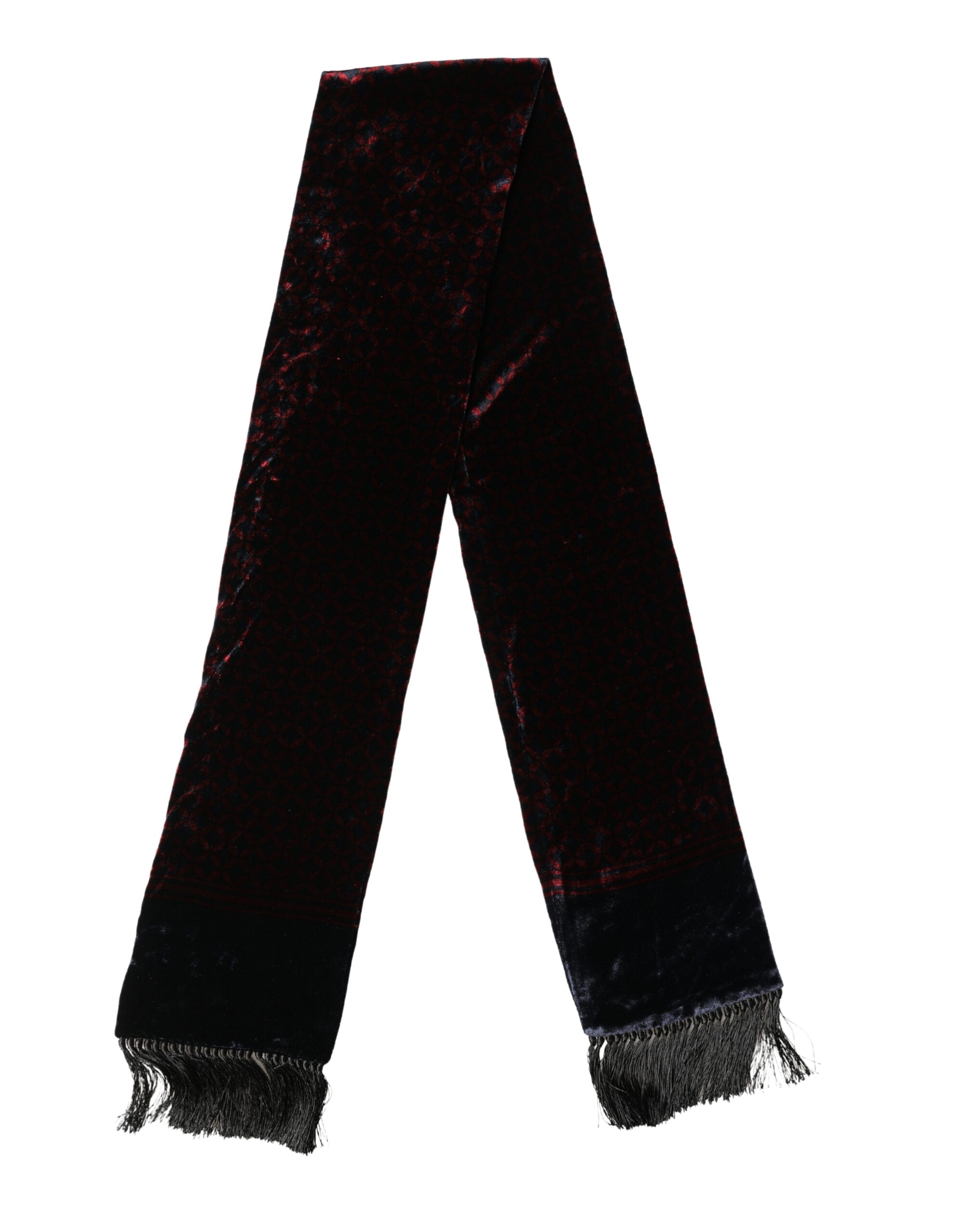 Dolce & Gabbana Black Red Rayon Geometric Pattern Fringe 140cm X 16cm Scarf Dolce & Gabbana