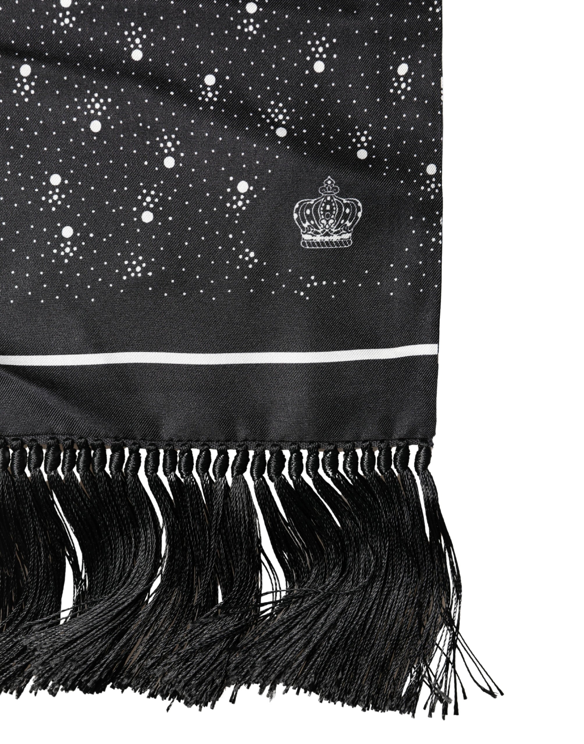Dolce & Gabbana Black White Silk Dotted Print Foulard 140cm X 15cm Scarf Dolce & Gabbana