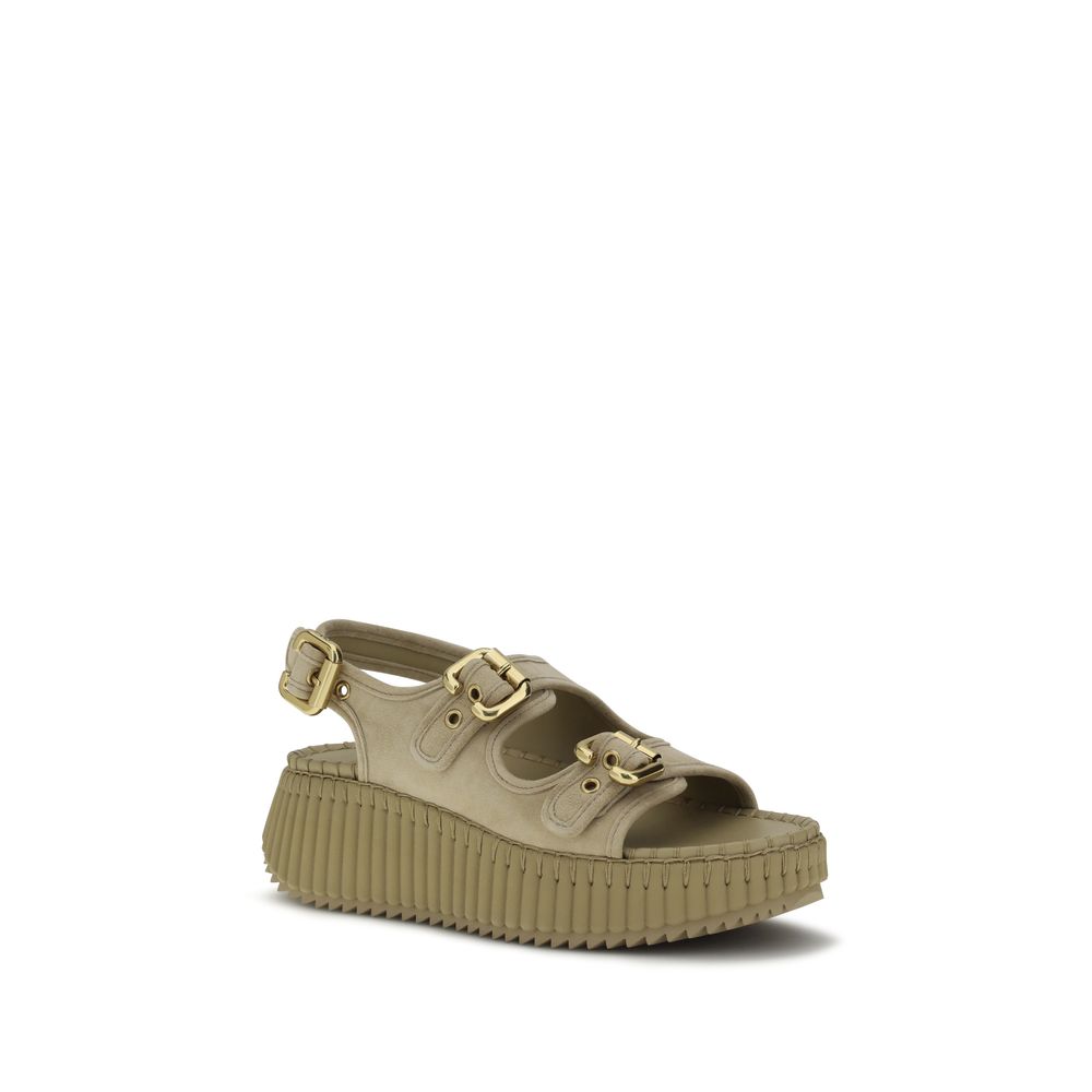 Chloé Beige Calf Leather Bos Taurus Platform Sandals Chloé