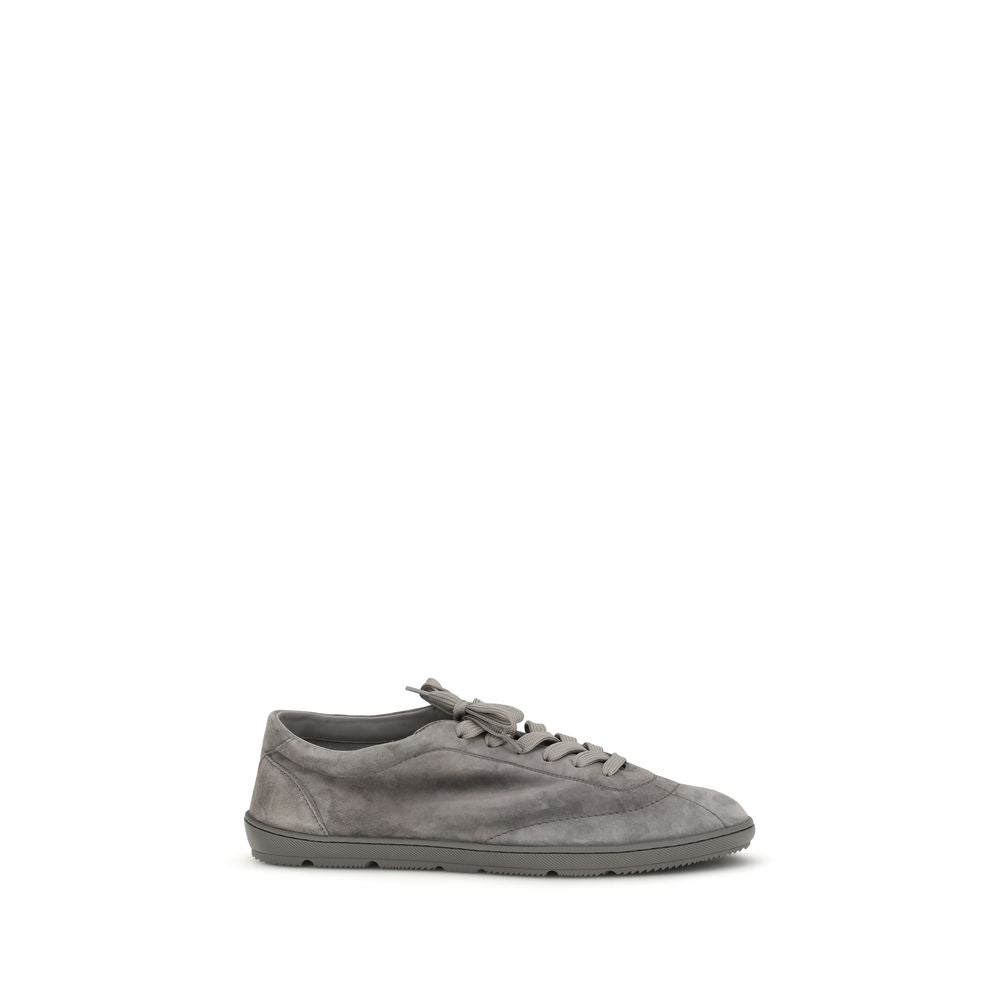 Brunello Cucinelli Gray Calf Leather Bos Taurus Low Top Sneakers Brunello Cucinelli