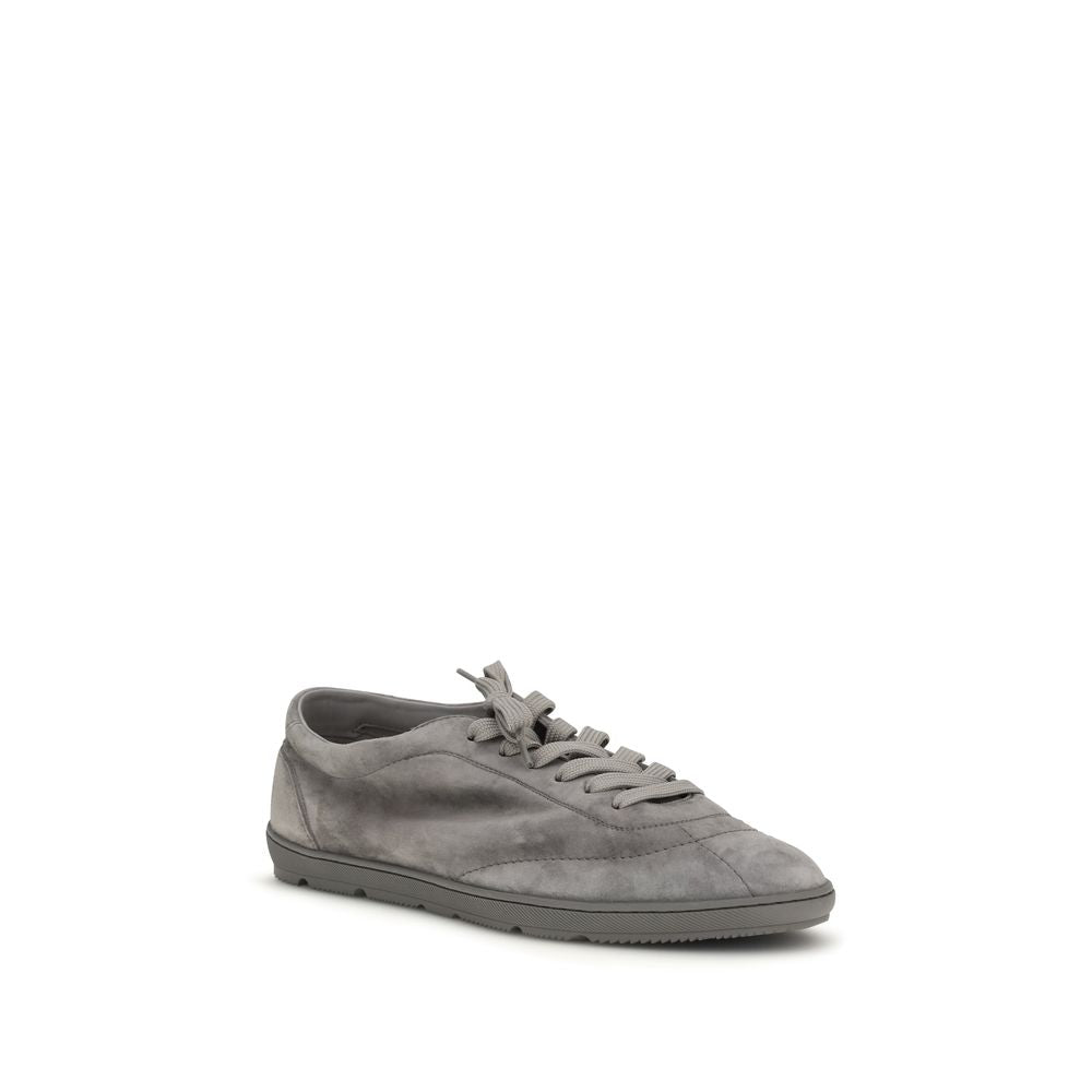 Brunello Cucinelli Gray Calf Leather Bos Taurus Low Top Sneakers Brunello Cucinelli