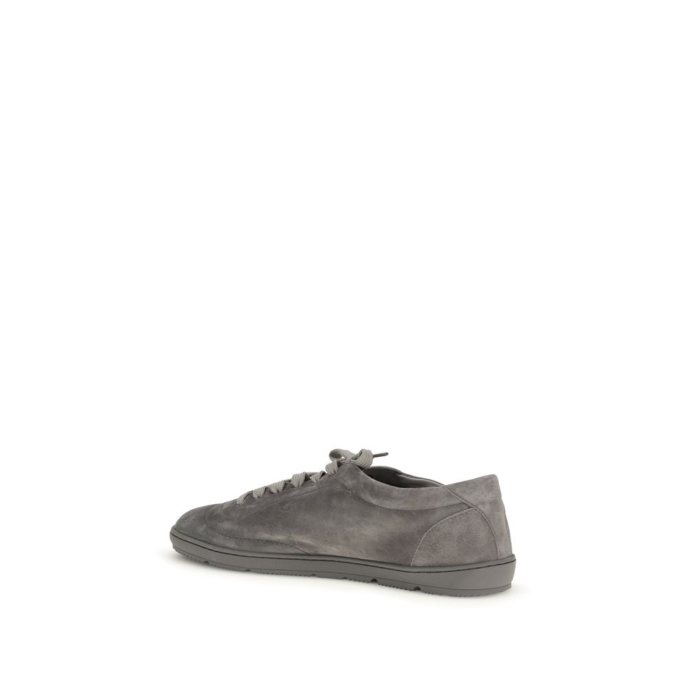 Brunello Cucinelli Gray Calf Leather Bos Taurus Low Top Sneakers Brunello Cucinelli