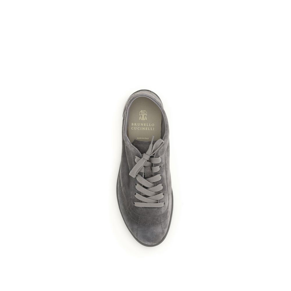 Brunello Cucinelli Gray Calf Leather Bos Taurus Low Top Sneakers Brunello Cucinelli