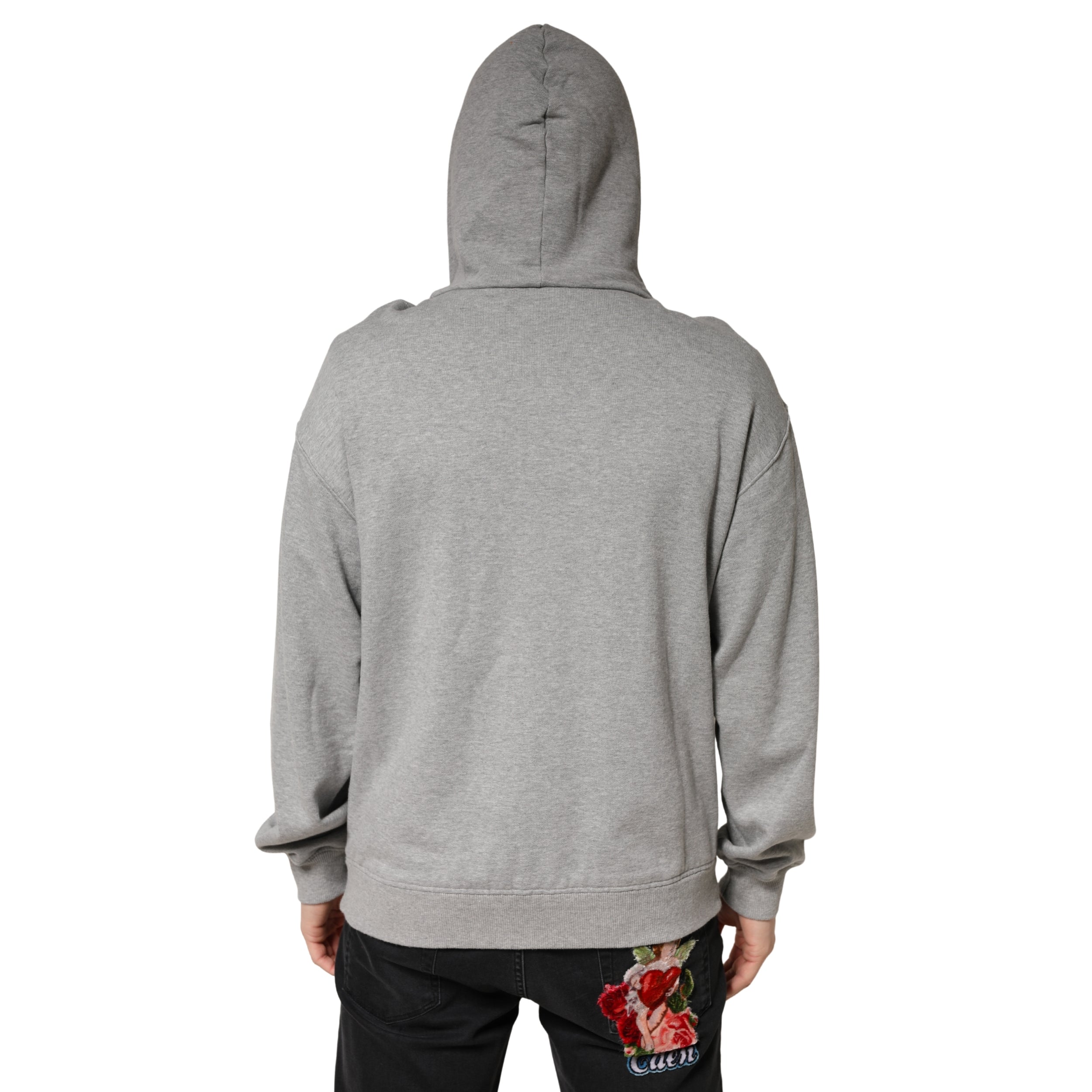 Dolce & Gabbana Gray Cotton Hooded Sweatshirt Sweater Dolce & Gabbana