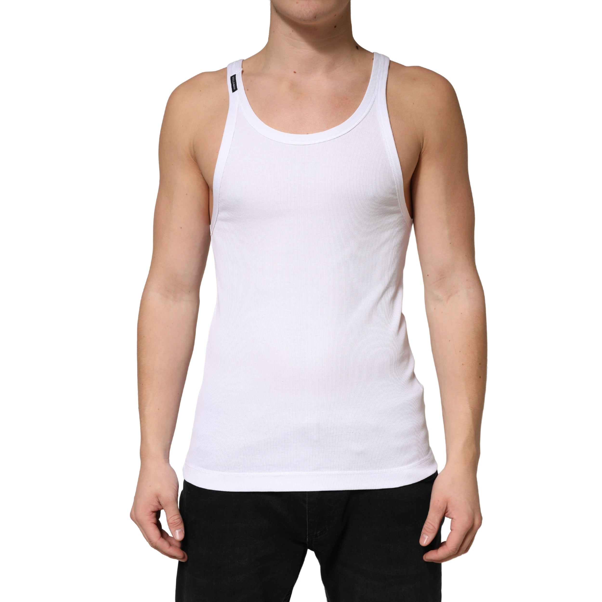 Dolce & Gabbana White Ribbed Cotton Sleeveless Tank Top T-shirt Dolce & Gabbana