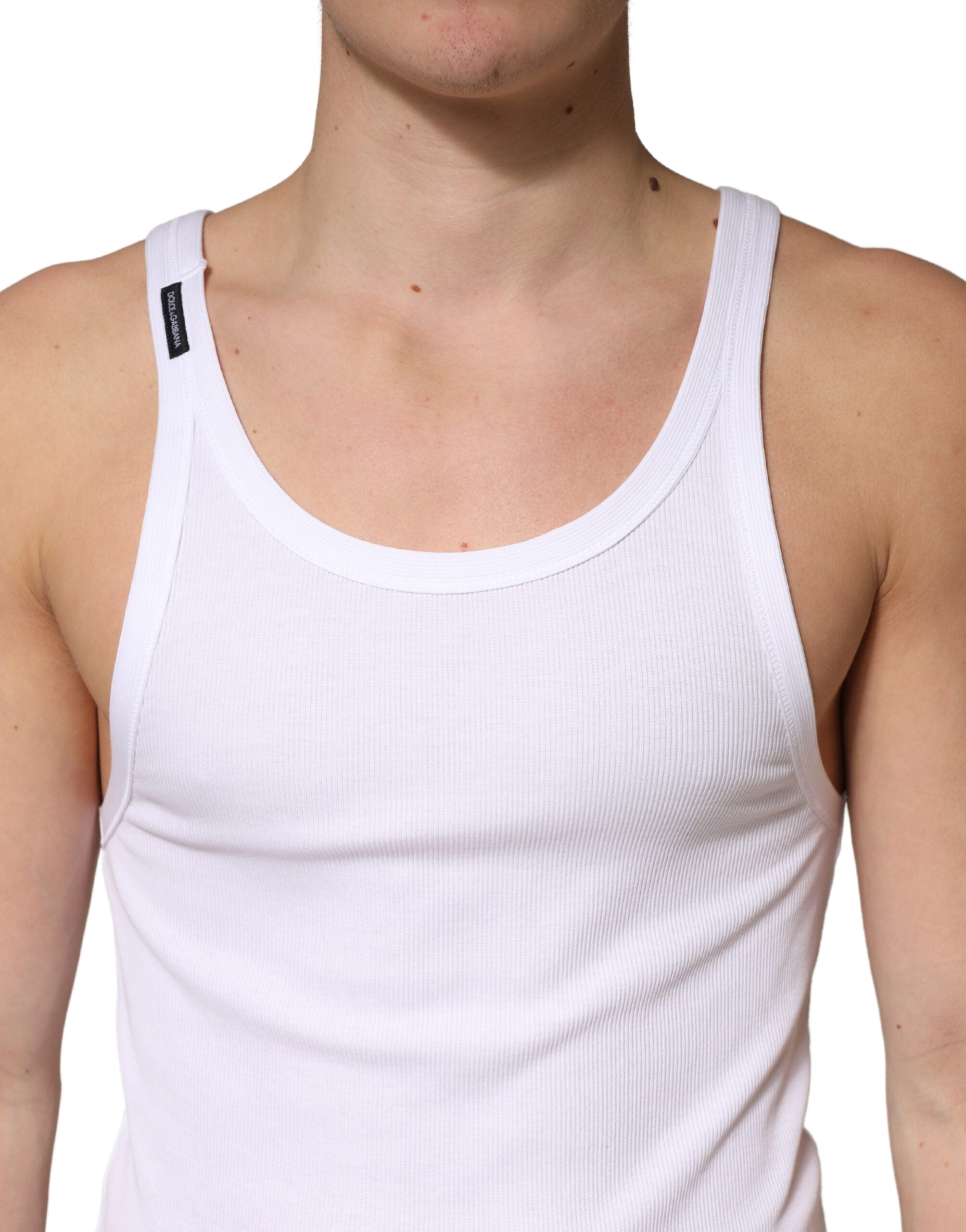 Dolce & Gabbana White Ribbed Cotton Sleeveless Tank Top T-shirt Dolce & Gabbana