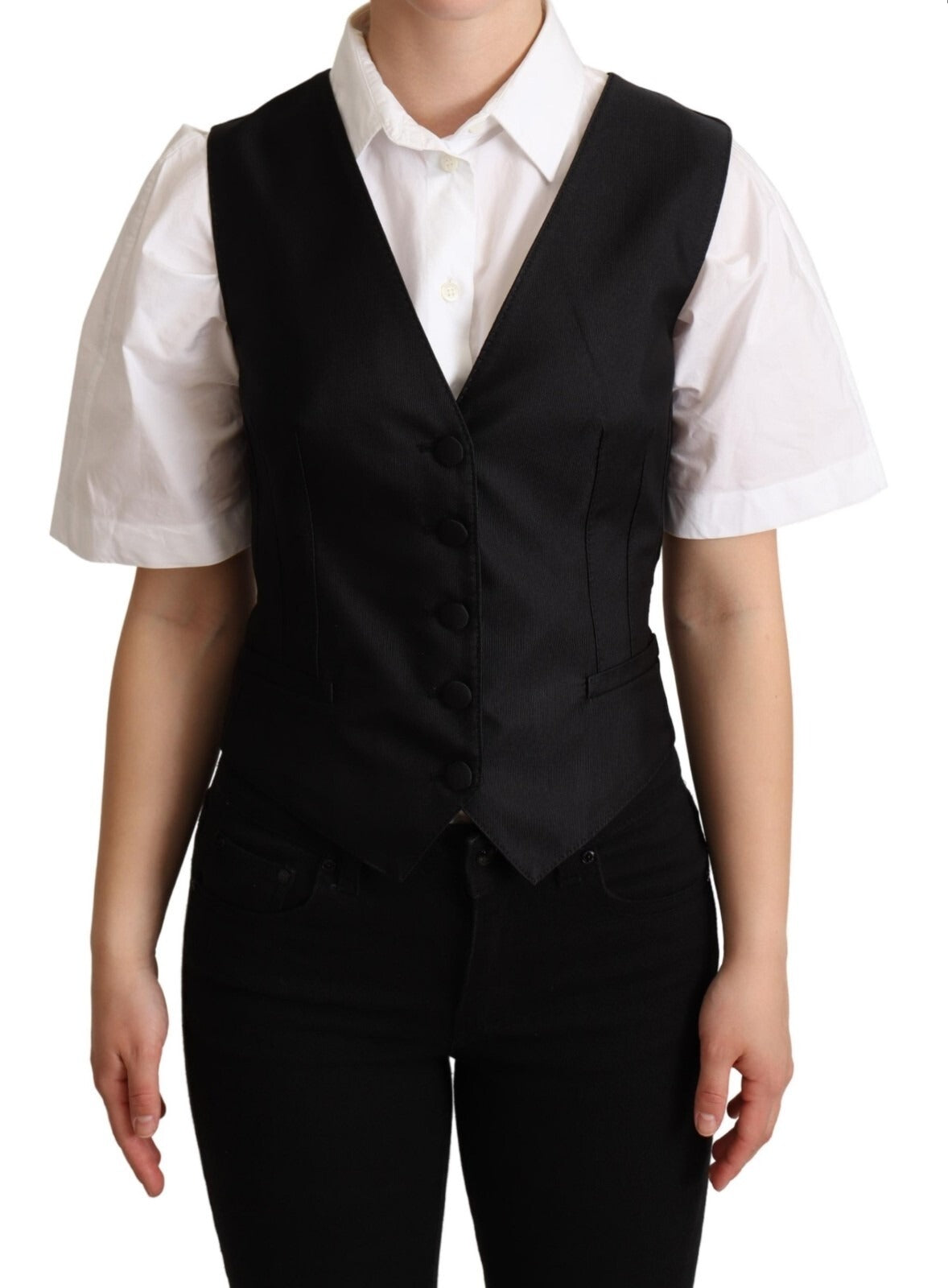 Dolce & Gabbana Solid Black Silk Sleeveless Waistcoat Vest Top Dolce & Gabbana