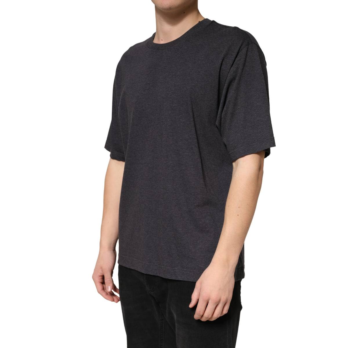 Dolce & Gabbana Dark Grey Cotton Crewneck Short Sleeve