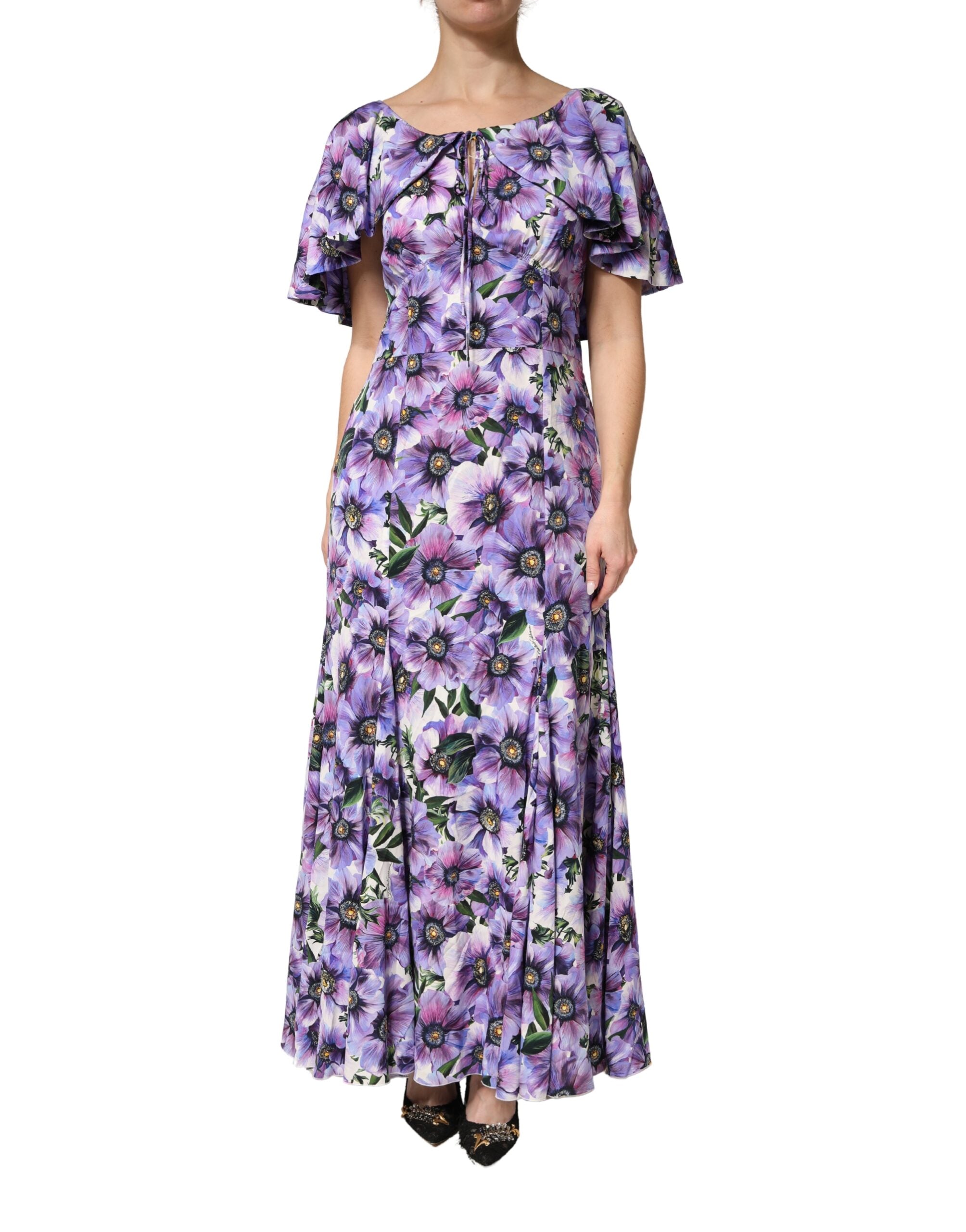 Dolce & Gabbana Purple Floral Silk Stretch Elegant Gown Dress Dolce & Gabbana