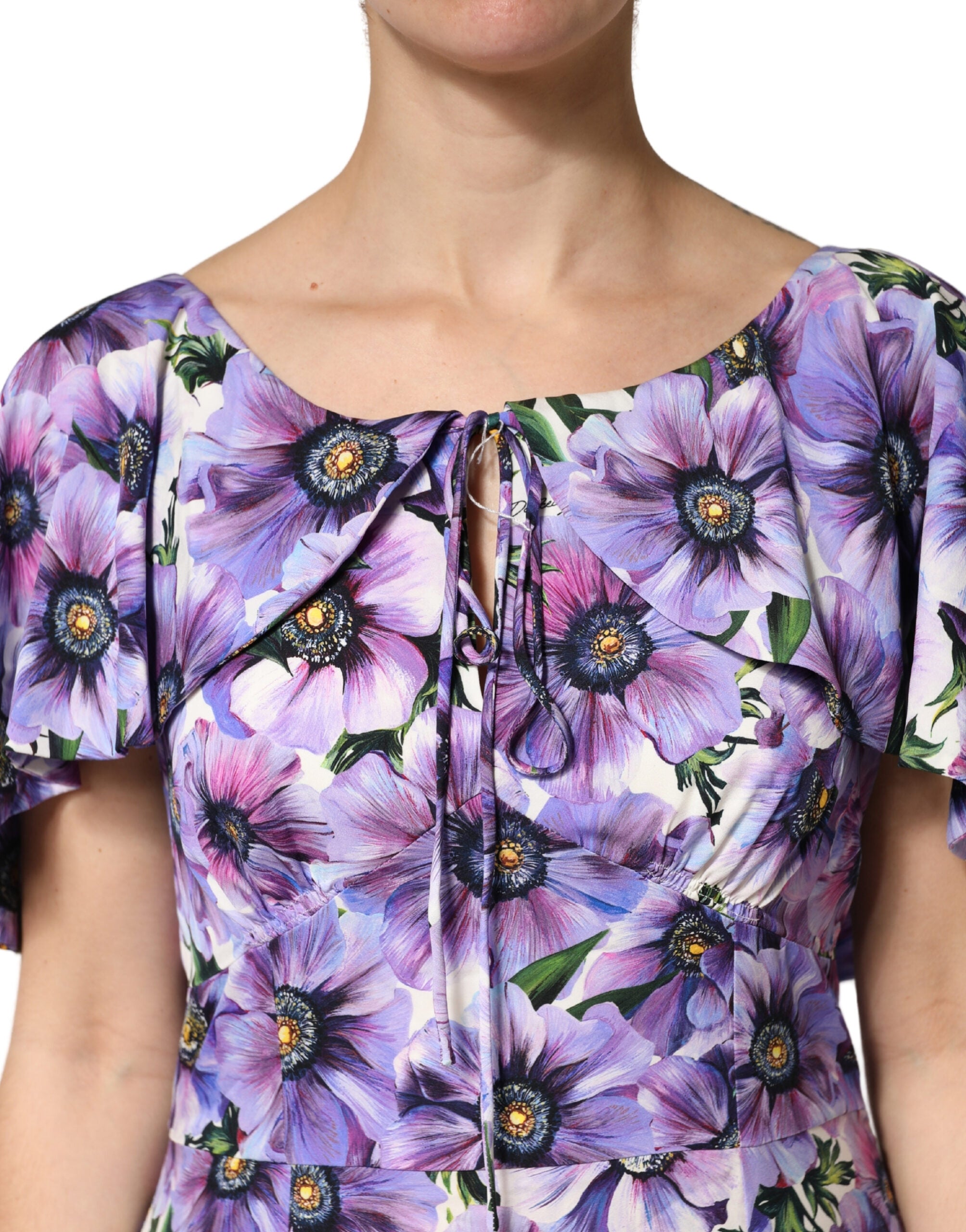 Dolce & Gabbana Purple Floral Silk Stretch Elegant Gown Dress Dolce & Gabbana