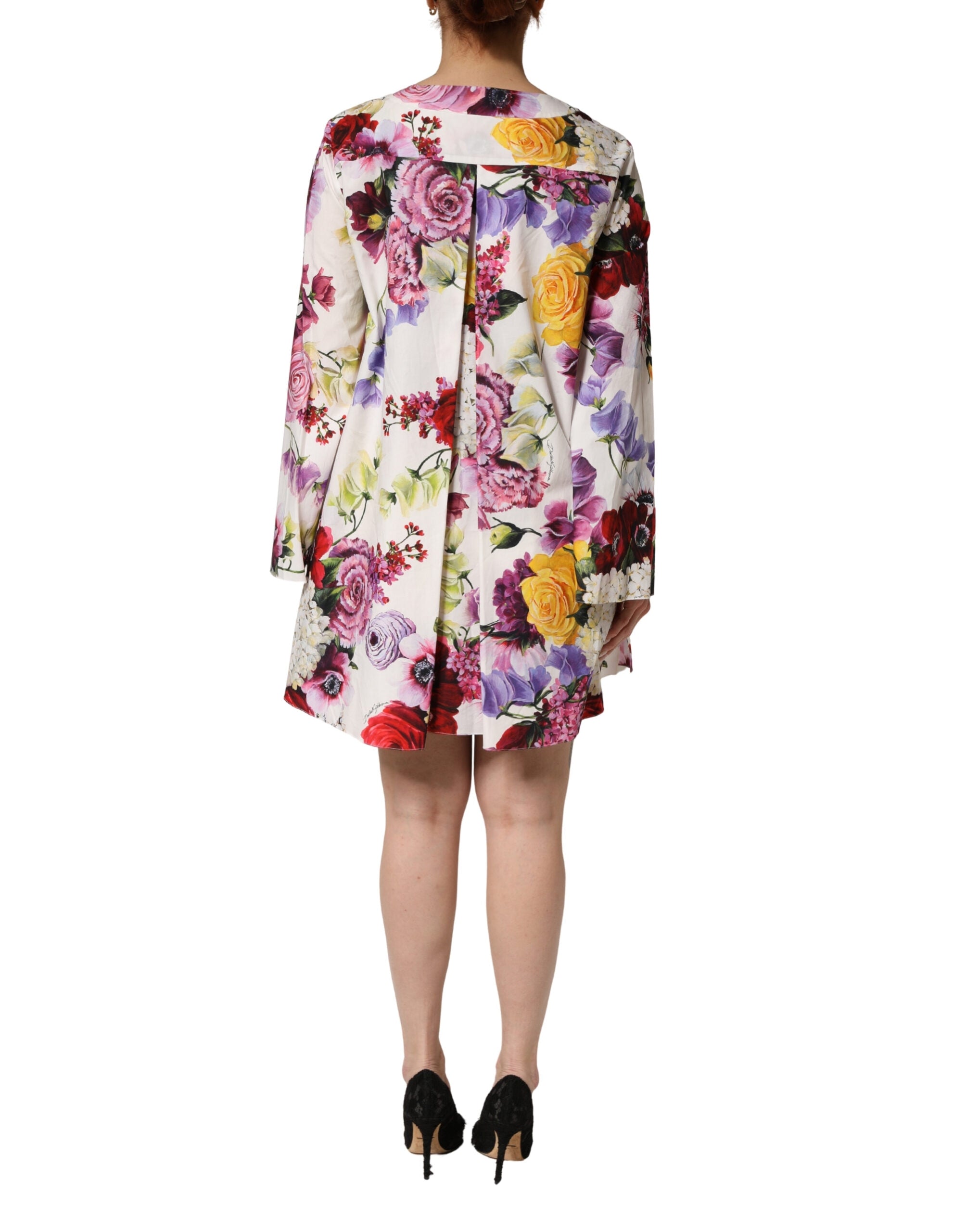 Dolce & Gabbana Multicolor Floral Cotton Longsleeves Midi Dress Dolce & Gabbana