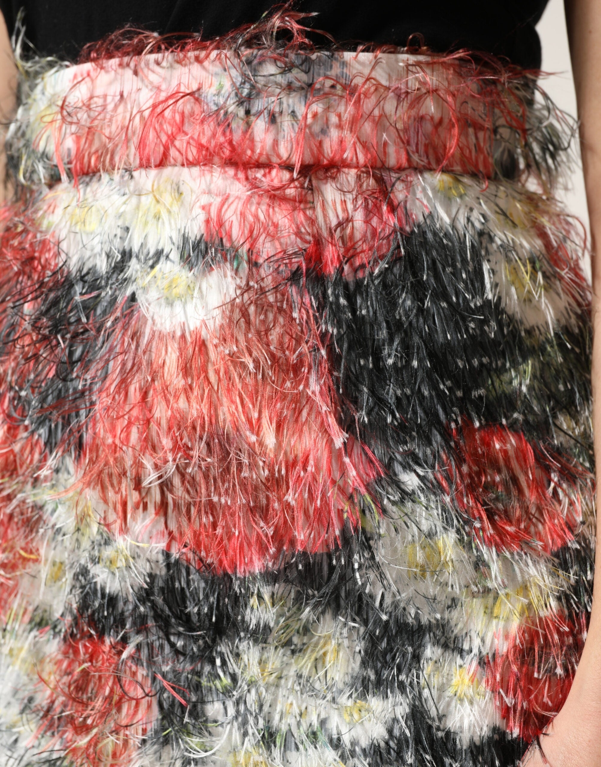 Dolce & Gabbana Multicolor Floral Textured Faux Fur Pencil Skirt Dolce & Gabbana