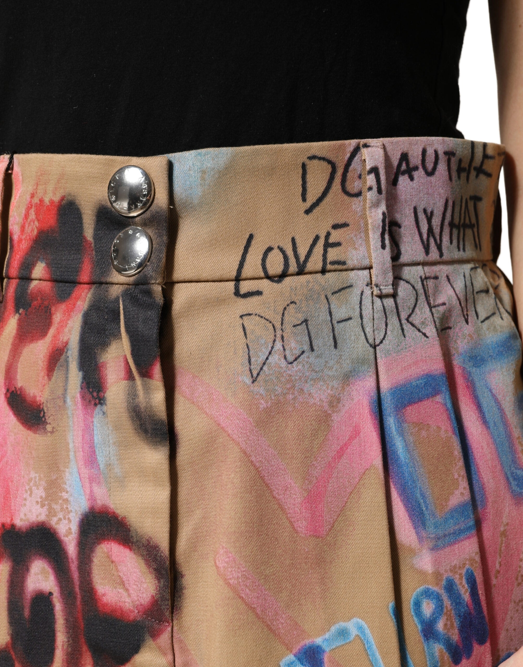 Dolce & Gabbana Beige Graffiti Print Cotton Blend Mini Skirt Dolce & Gabbana