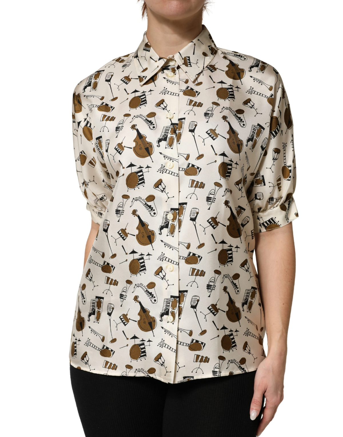 Dolce & Gabbana Beige Musical Instrument Print Short Sleeve Top