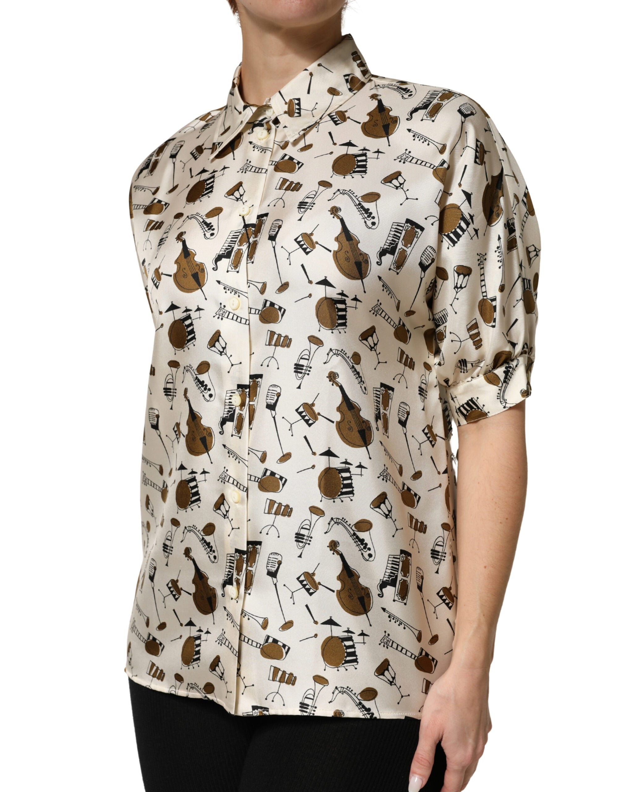 Dolce & Gabbana Beige Musical Instrument Print Short Sleeve Top Dolce & Gabbana