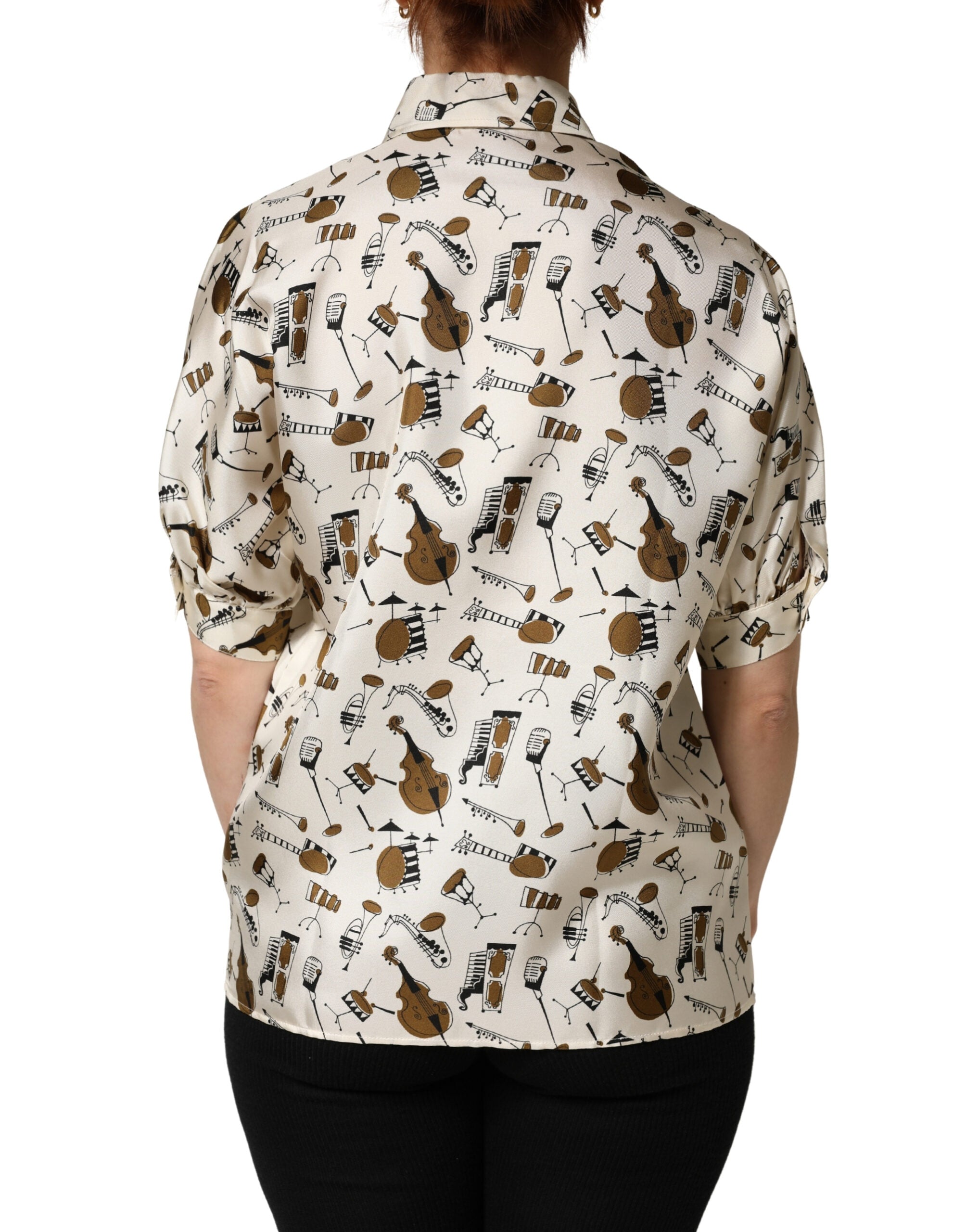 Dolce & Gabbana Beige Musical Instrument Print Short Sleeve Top Dolce & Gabbana