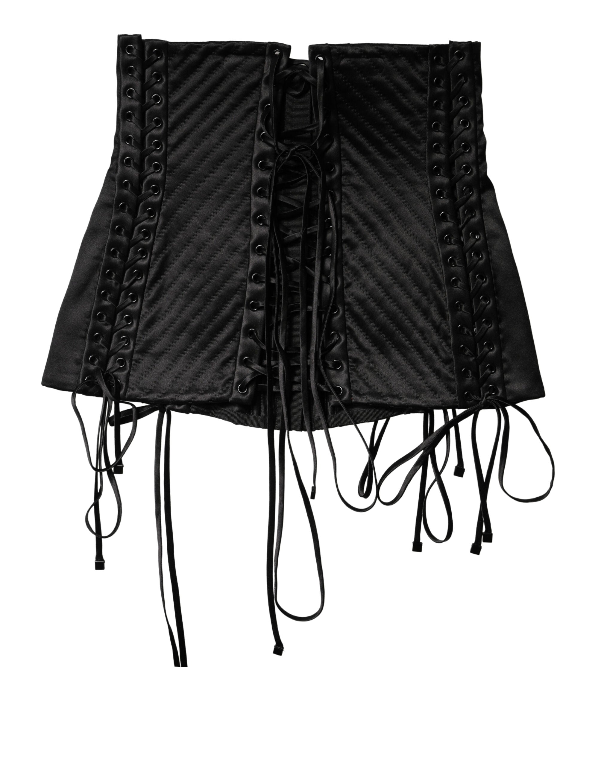 Dolce & Gabbana Black Silk Lace-Up Waist Cincher Corset Top Dolce & Gabbana