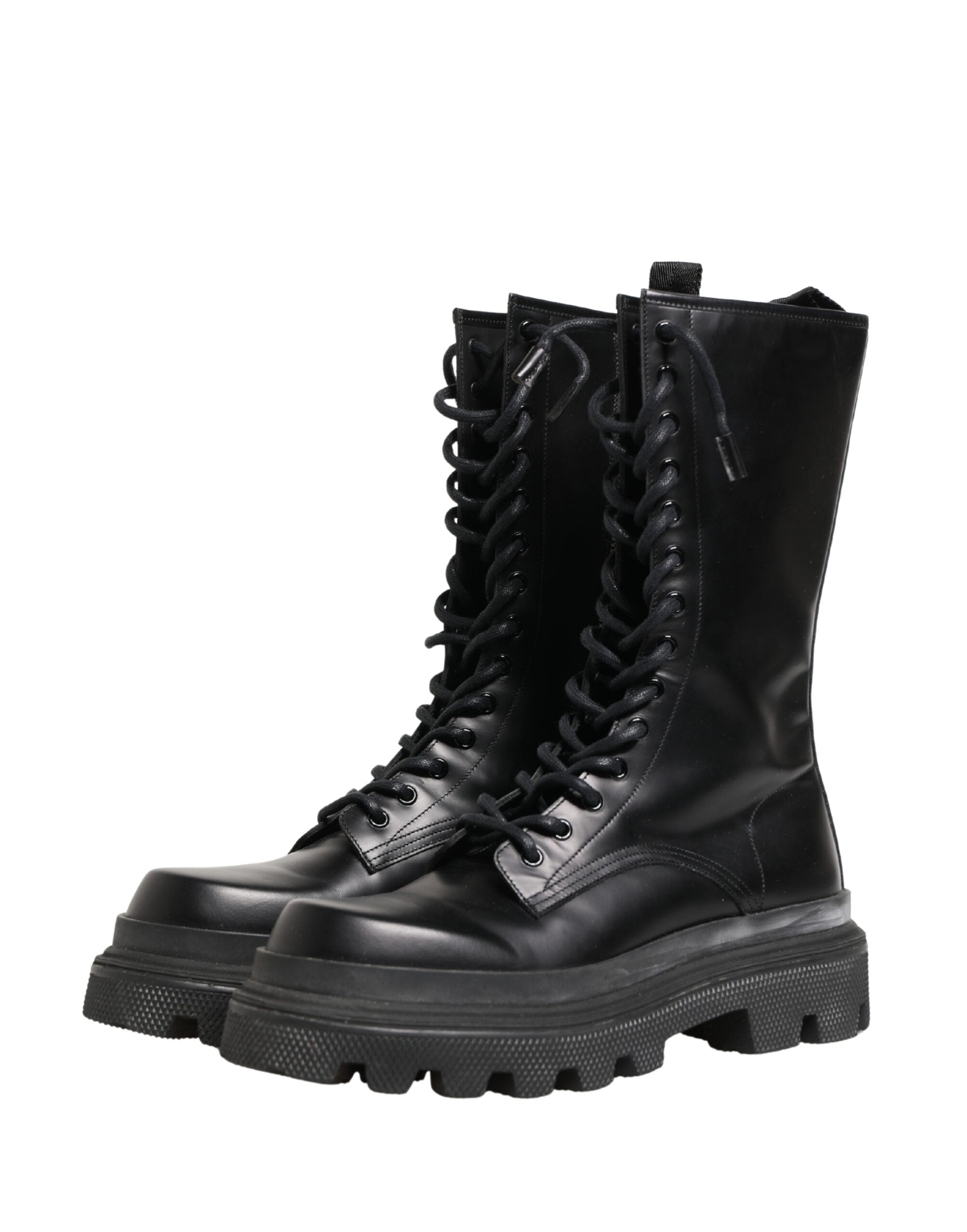 Dolce & Gabbana Black Leather Trek Sole Combat Boots Shoes Dolce & Gabbana