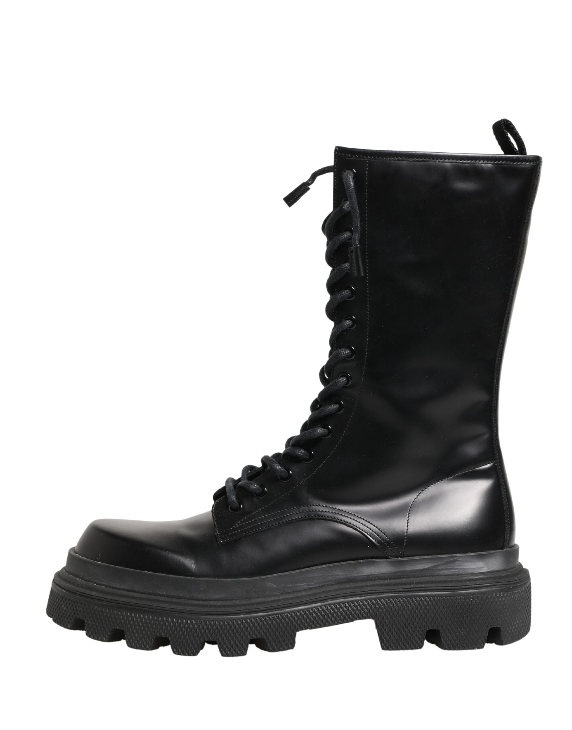 Dolce & Gabbana Black Leather Trek Sole Combat Boots Shoes Dolce & Gabbana