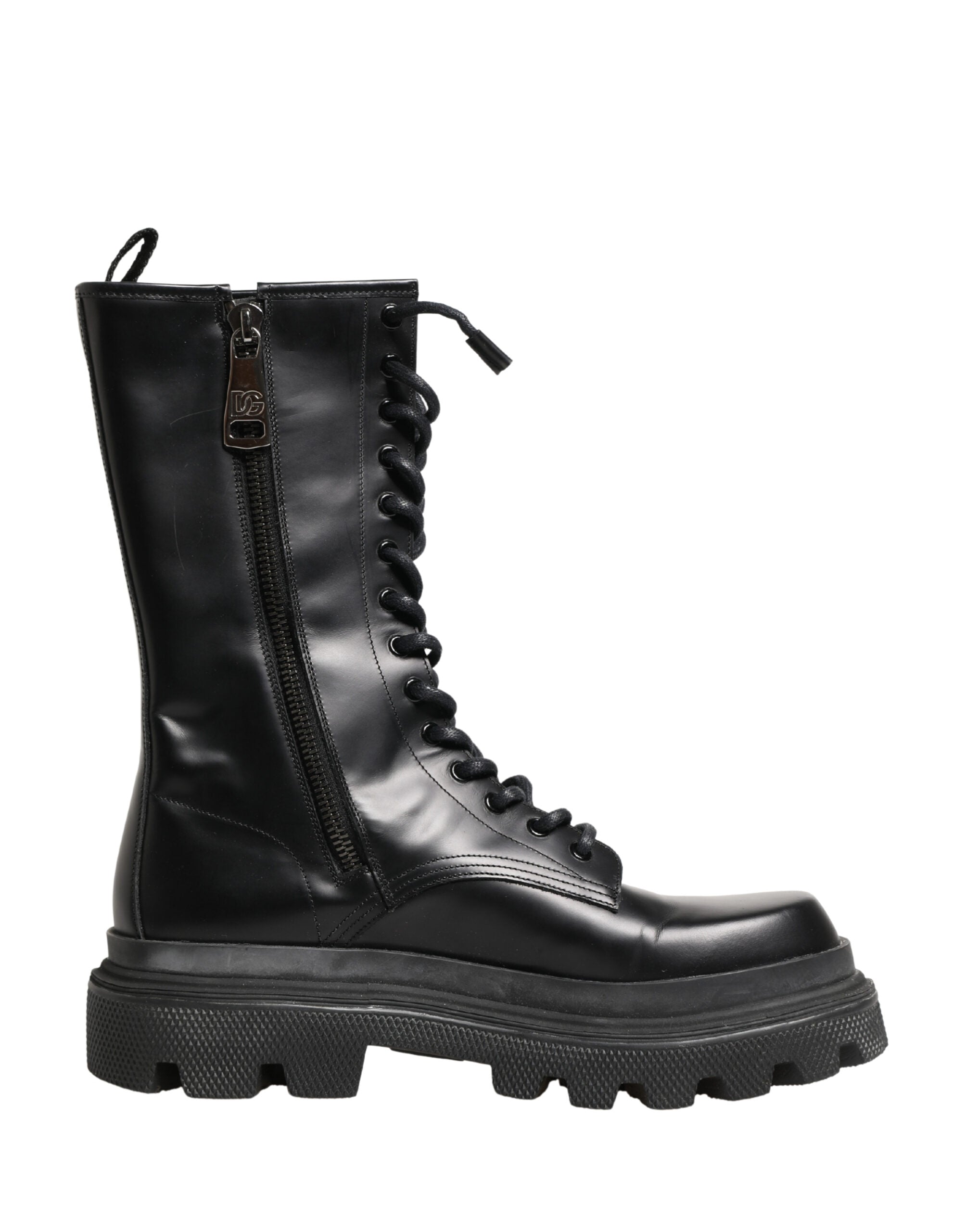 Dolce & Gabbana Black Leather Trek Sole Combat Boots Shoes Dolce & Gabbana