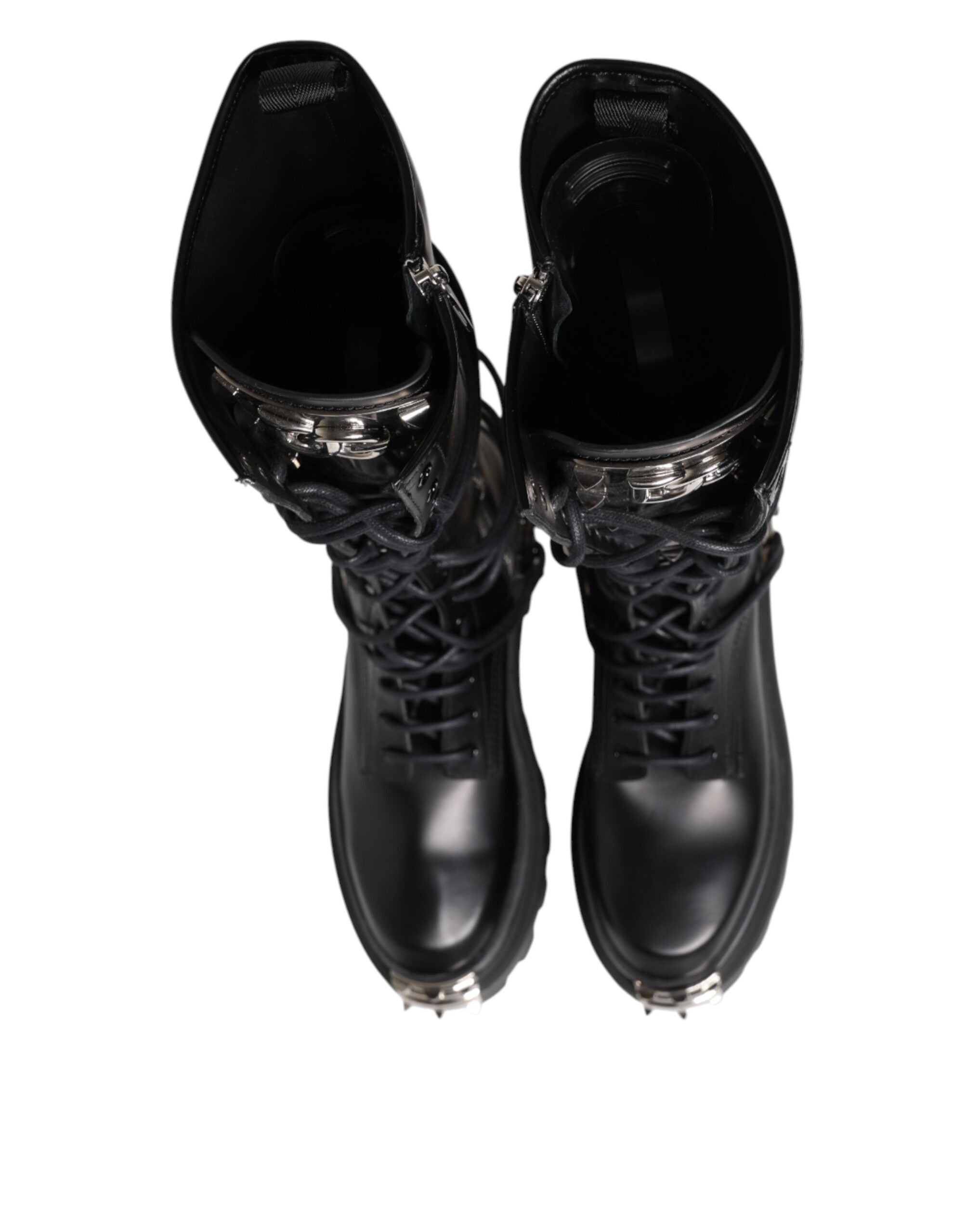 Dolce & Gabbana Black Leather Knee High Combat Boots Shoes Dolce & Gabbana