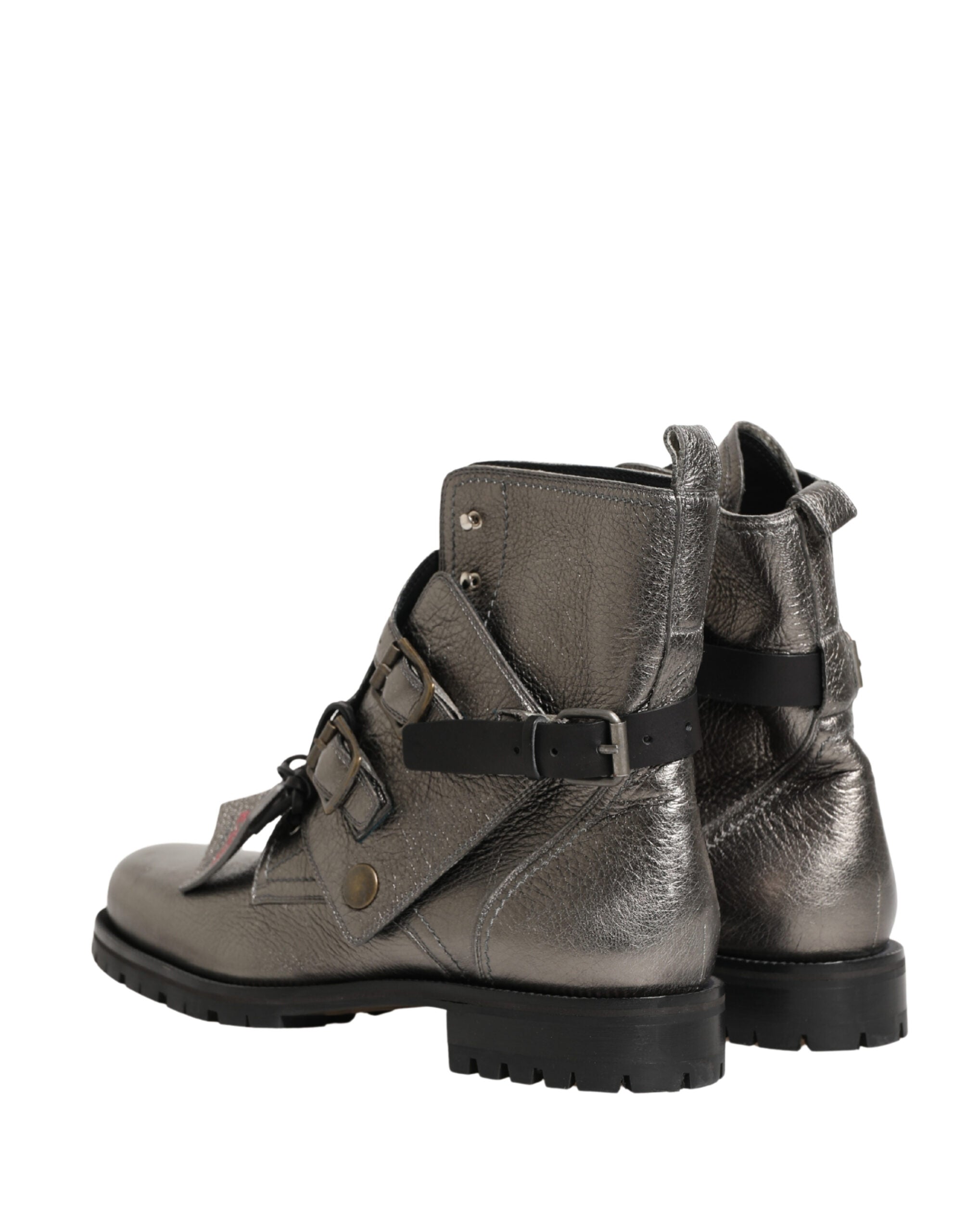 Dolce & Gabbana Metallic Silver Leather Buckle Ankle Boots Shoes Dolce & Gabbana