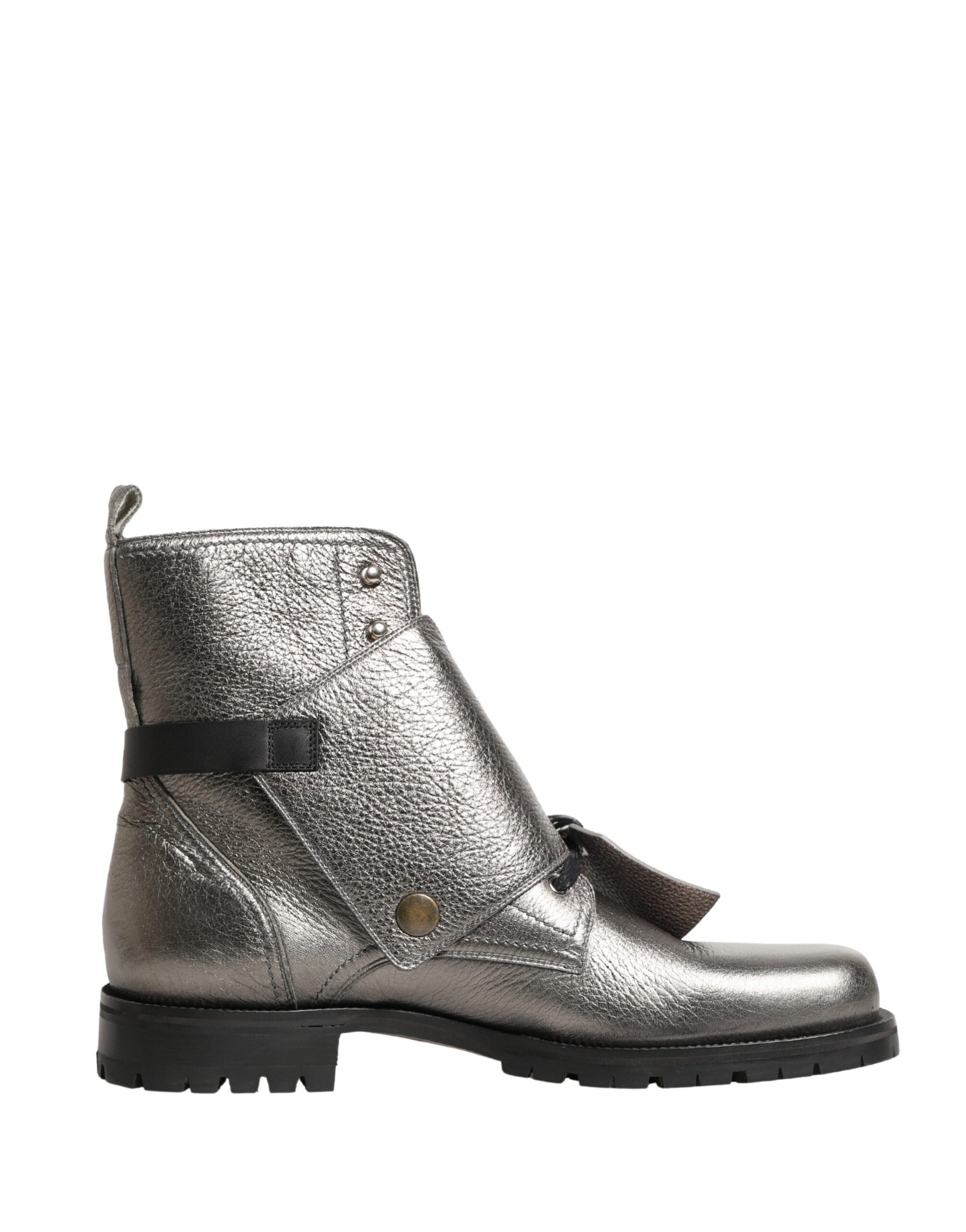 Dolce & Gabbana Metallic Silver Leather Buckle Ankle Boots Shoes Dolce & Gabbana