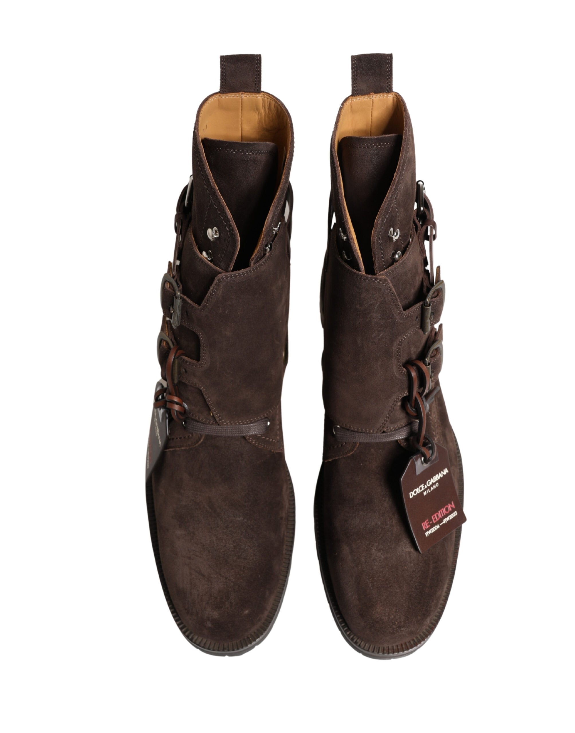 Dolce & Gabbana Brown Suede Leather Buckle Ankle Boots Shoes Dolce & Gabbana