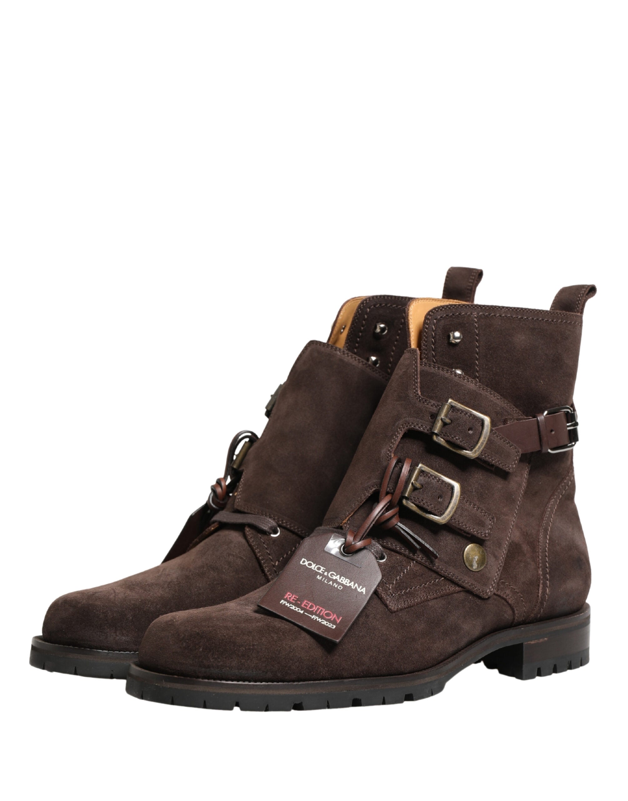 Dolce & Gabbana Brown Suede Leather Buckle Ankle Boots Shoes Dolce & Gabbana